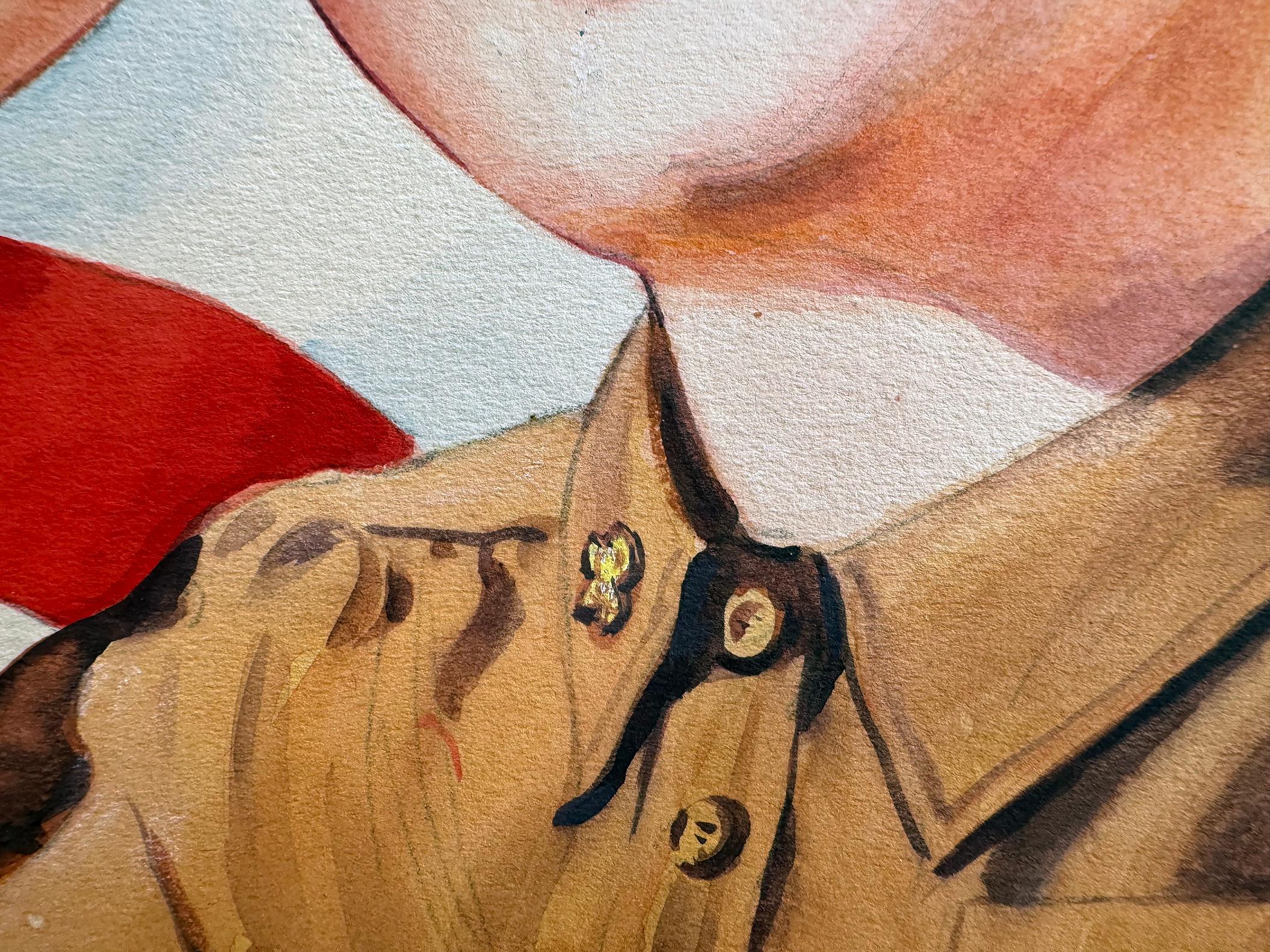 Ragazza scout bionda di metà secolo - Saluto patriottico con bandiera americana in vendita 2