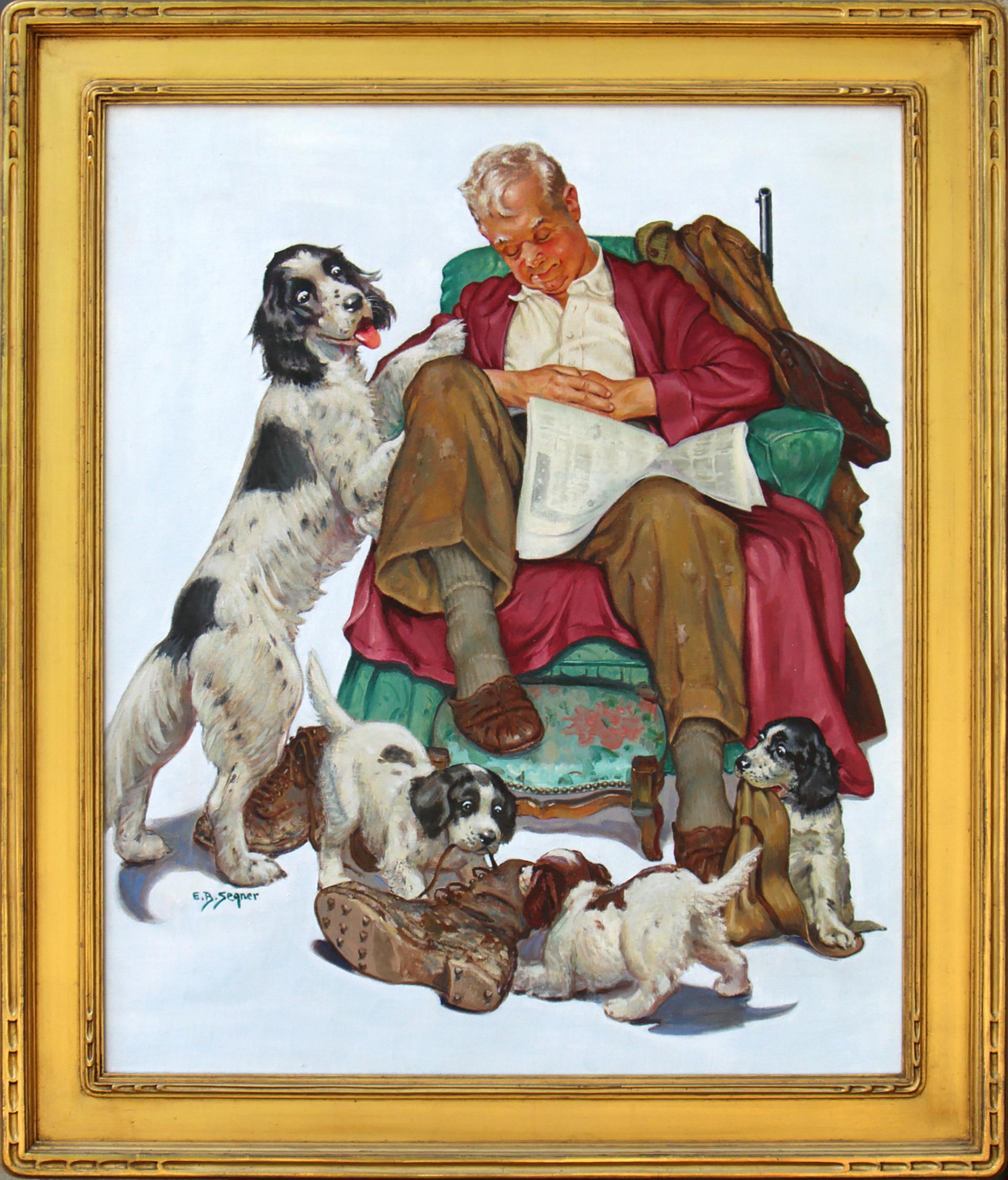 Napping with his Dogs - Painting by Ellen Barbara Segner