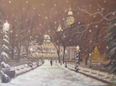 December Snow, City Hall, Painting, Oil on Canvas