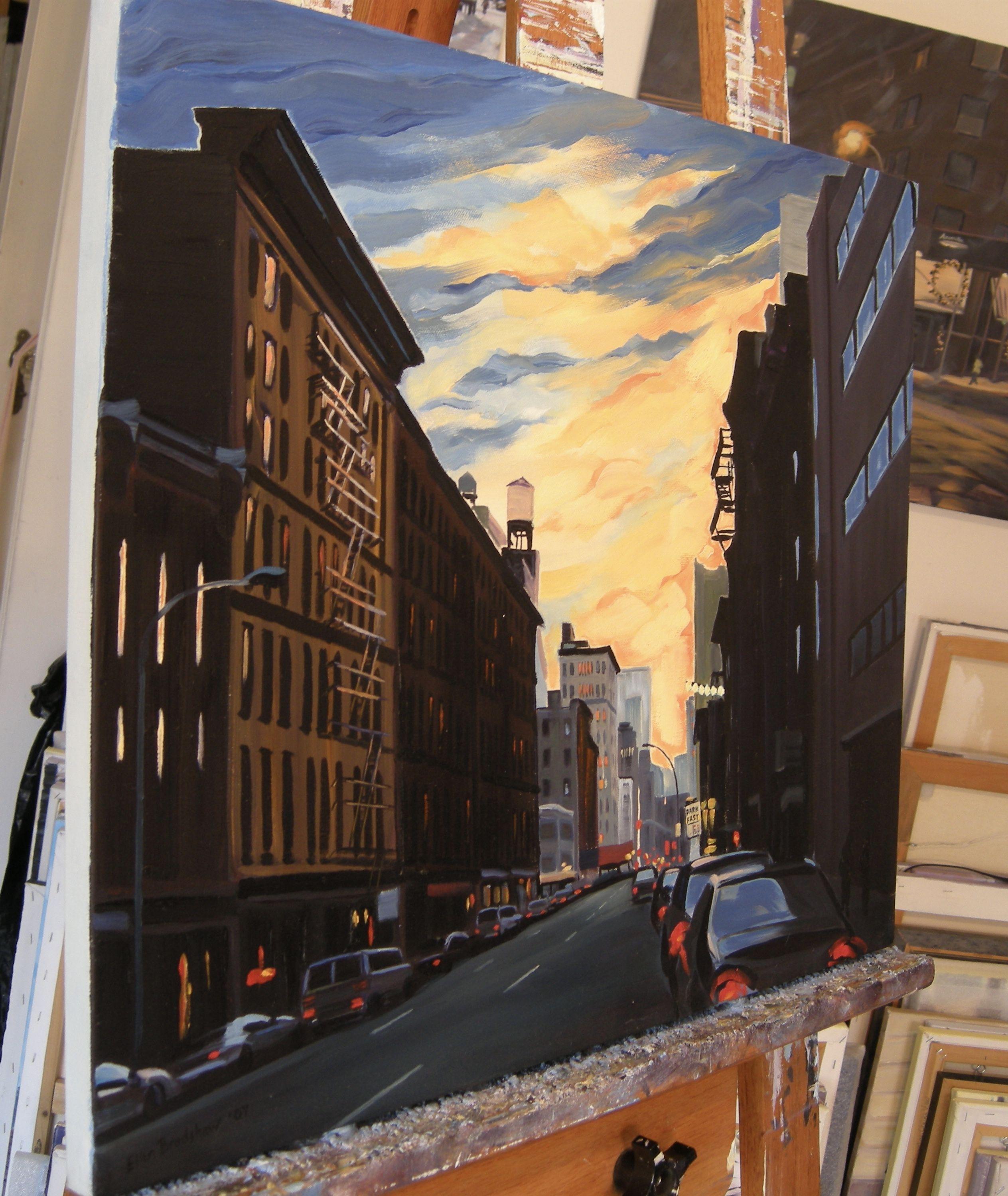 Fiery Sunset, Lafayette St, Painting, Oil on Canvas 1