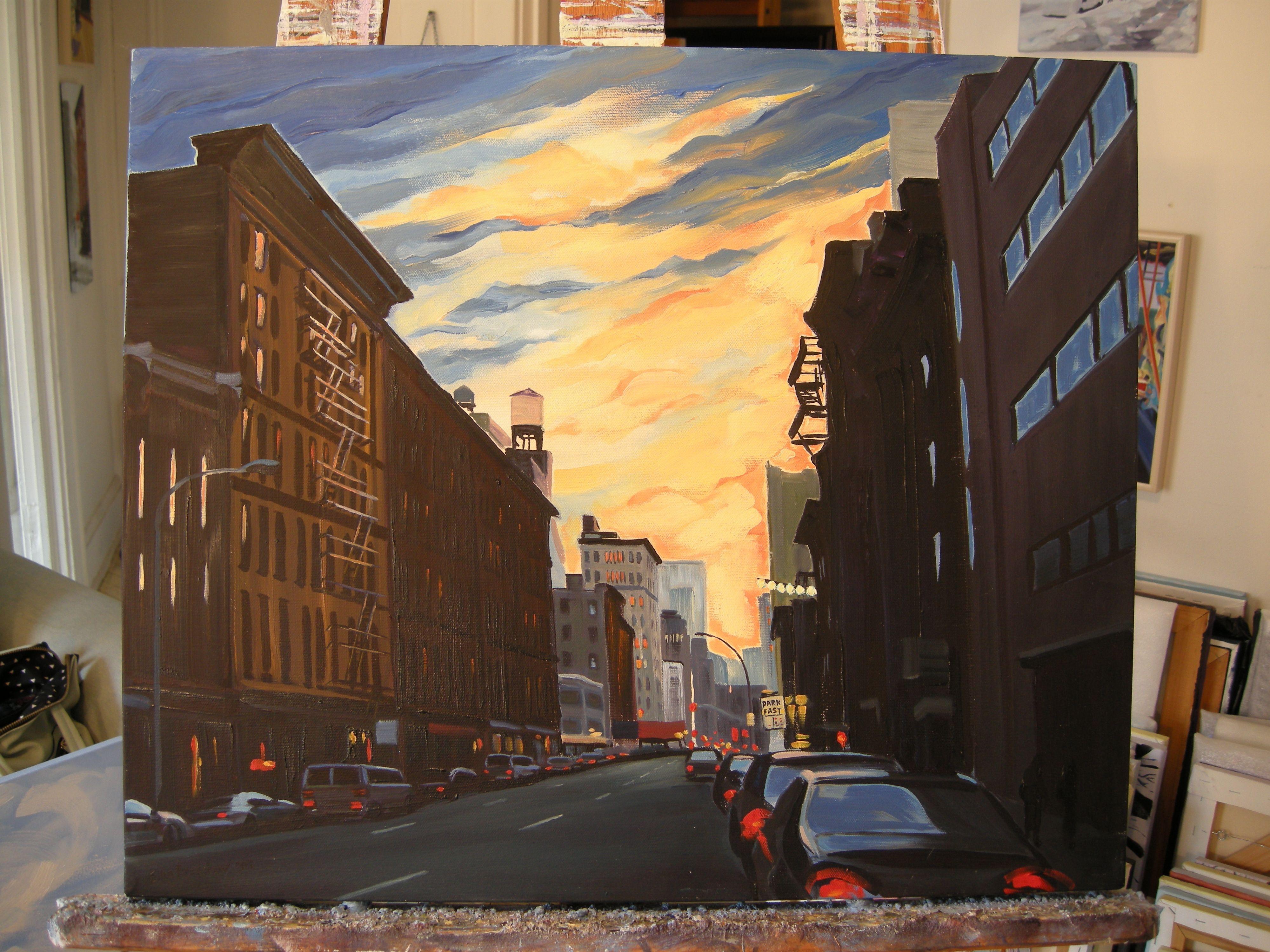 Fiery Sunset, Lafayette St, Painting, Oil on Canvas 2
