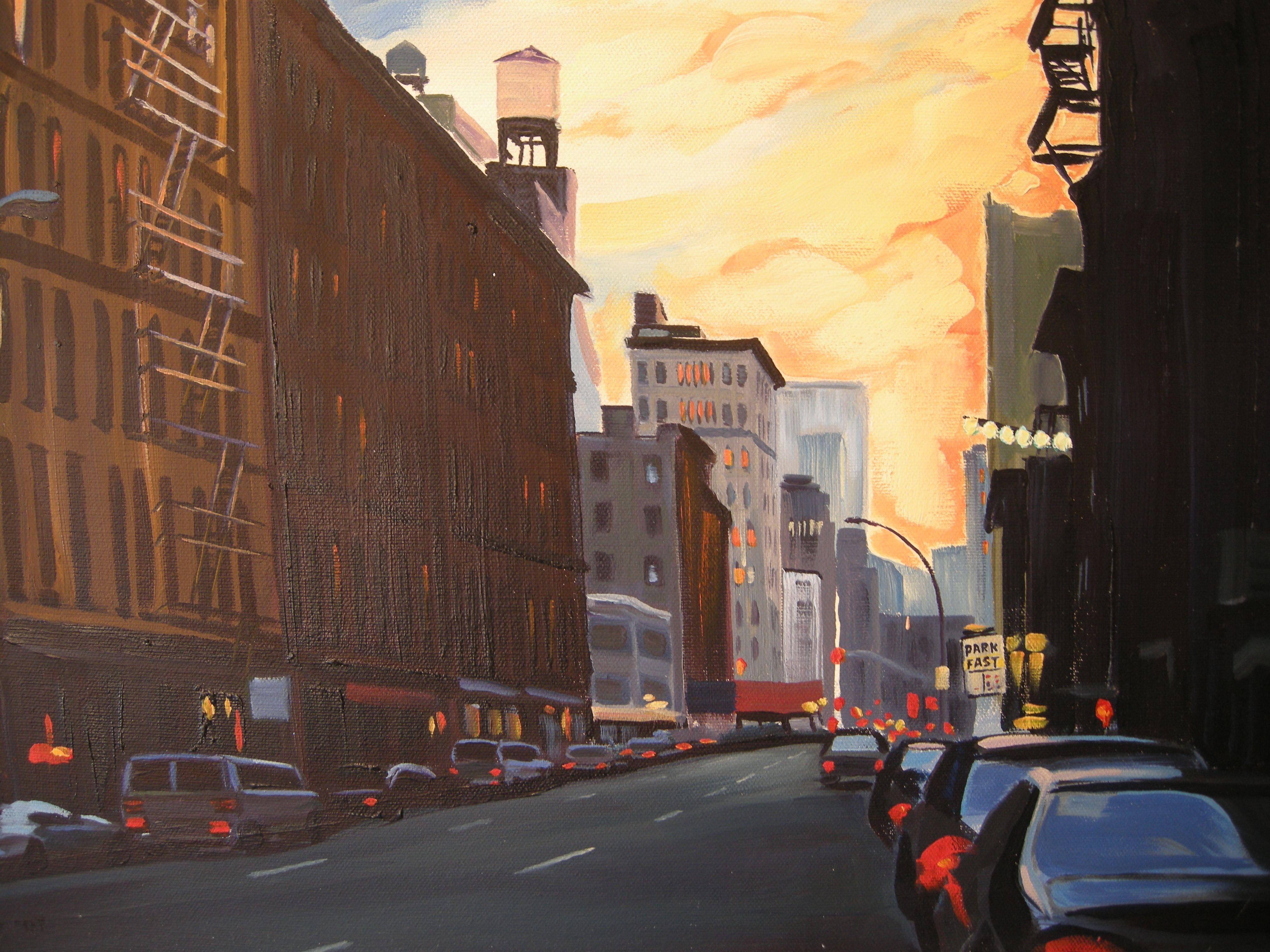 Fiery Sunset, Lafayette St, Painting, Oil on Canvas 4