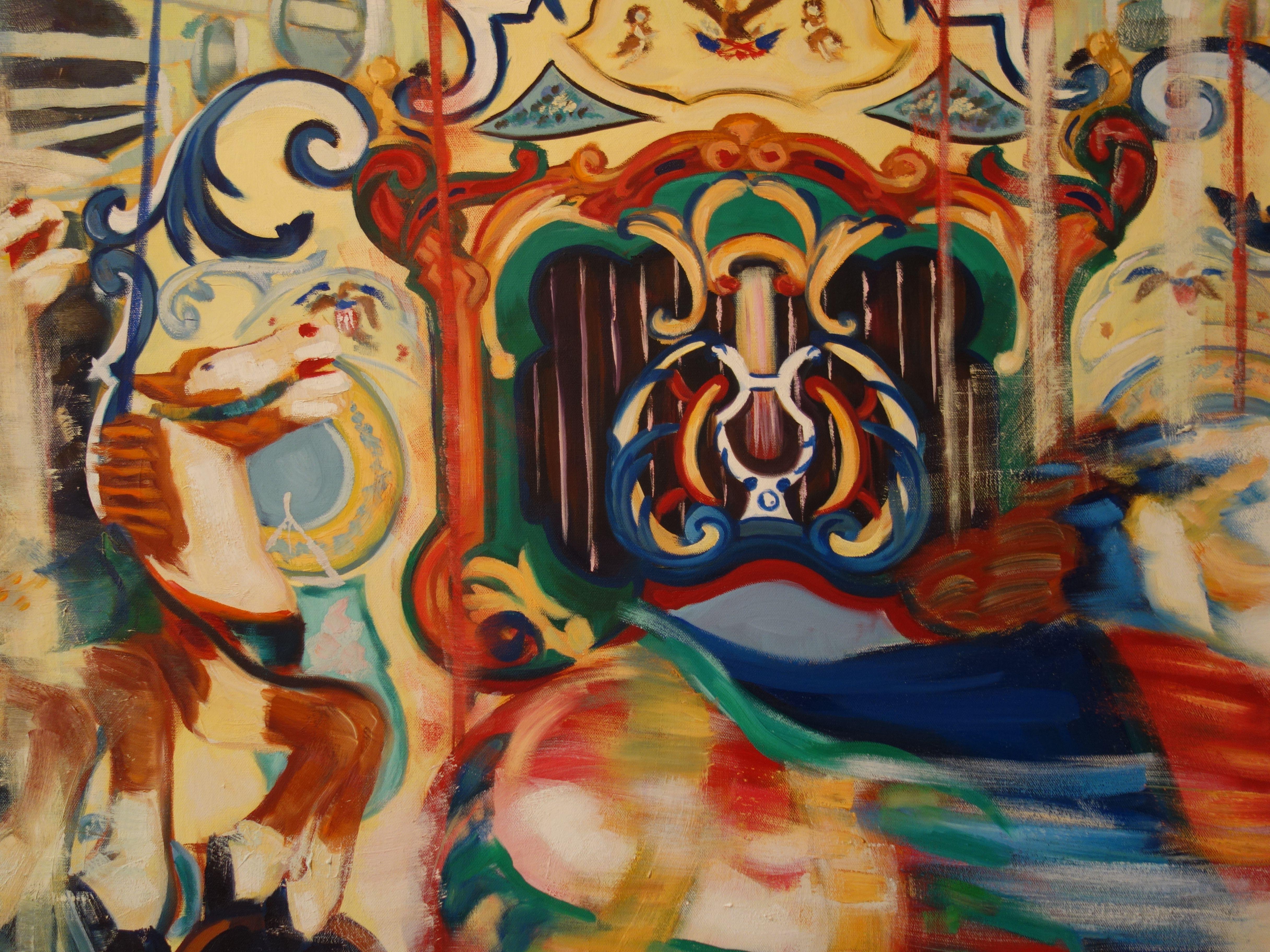 The glorious colorful carousel at Coney Island in Brooklyn inspired this vibrant painting of the carousel horses in motion! The iconic historical amusement ride has always been my favorite and was an absolute joy to paint! The carousel continues to