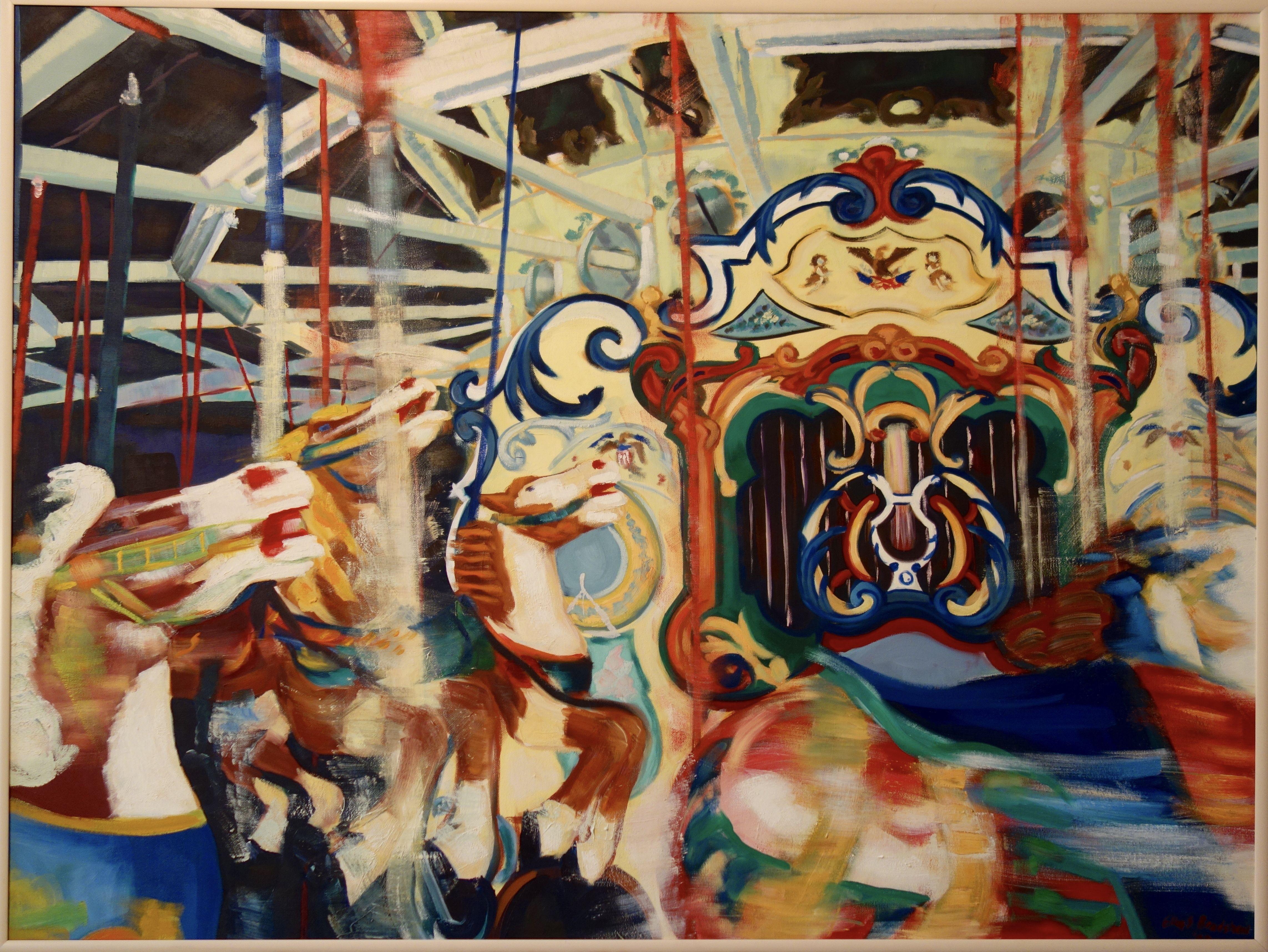 Peinture - Huile sur toile - Chevaux en mouvement - Painting de Ellen Bradshaw