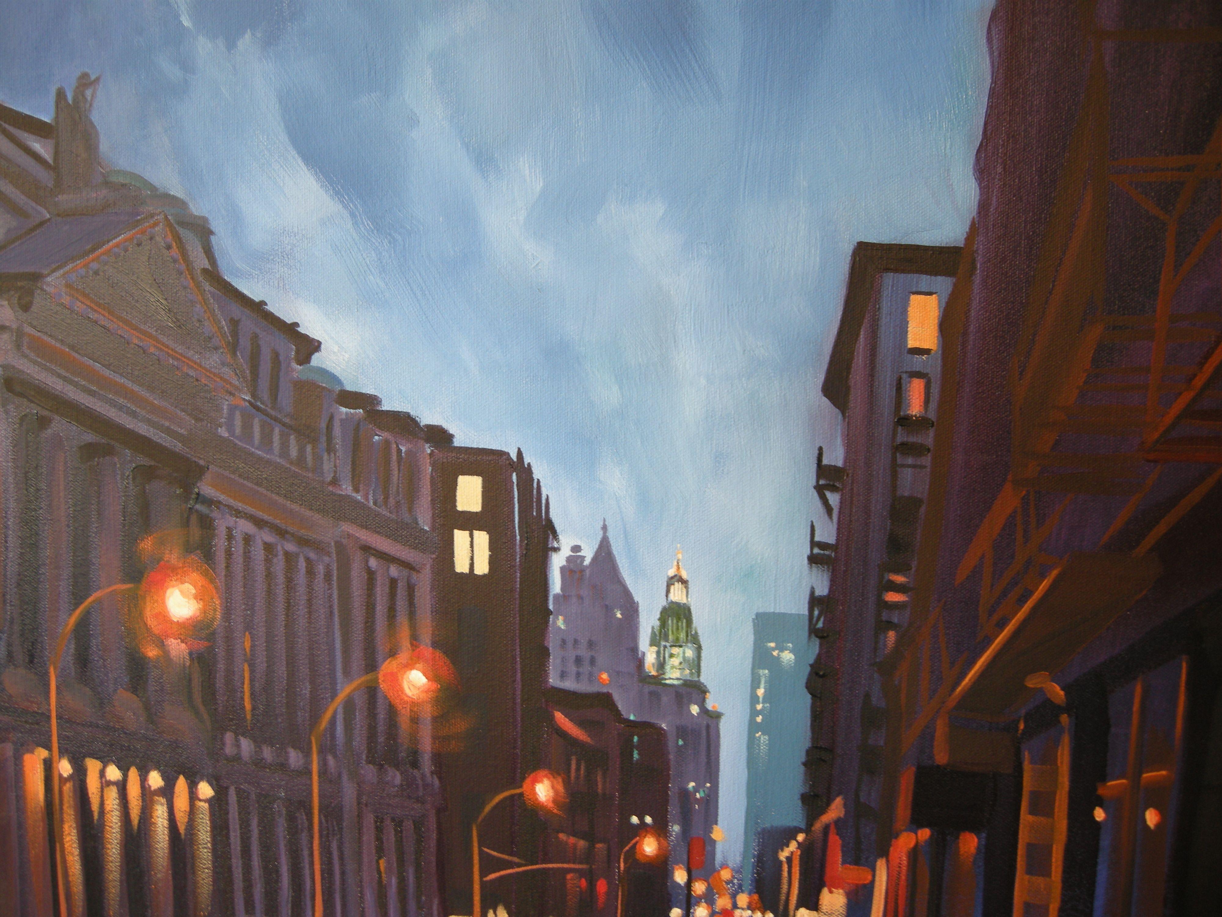 This gorgeous NYC landmark is a piece of history, and looked so dramatic against the night sky and street lights and taxi colors. New York at night becomes her own movie set, always inspiring!! :: Painting :: Realism :: This piece comes with an
