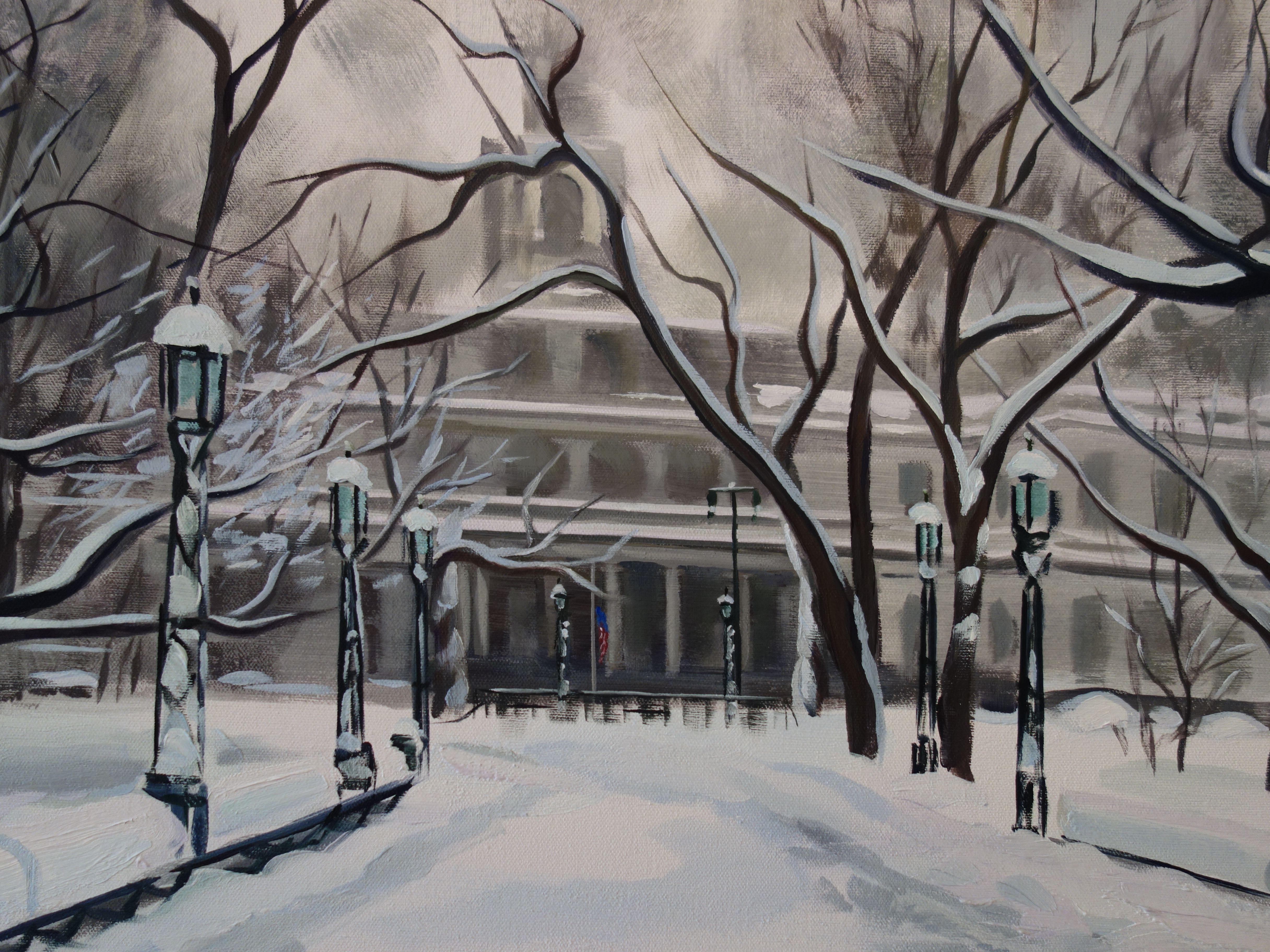snowy city painting