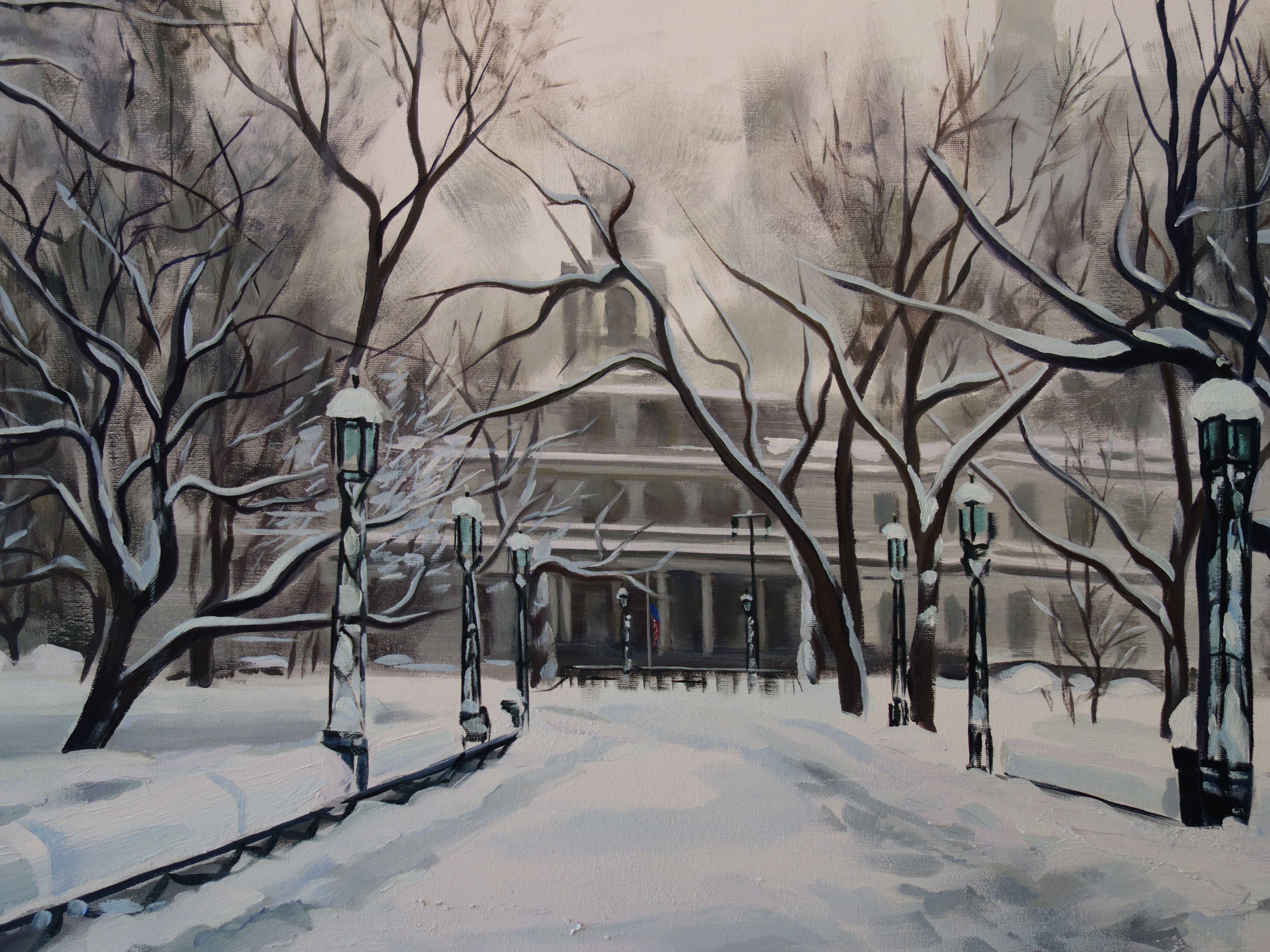 Nevicata, Municipio, Pittura, Olio su tela in vendita 1