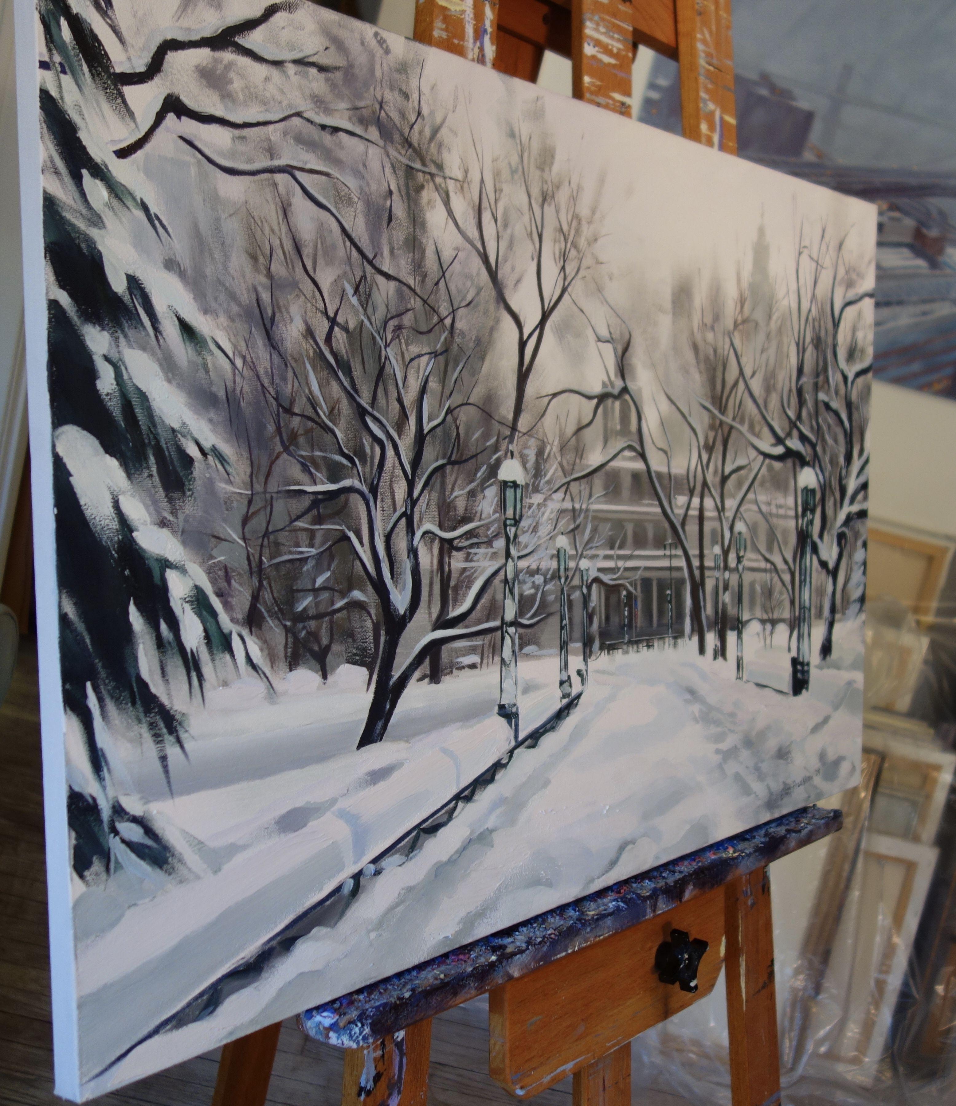 Snowed In, City Hall, Painting, Oil on Canvas For Sale 1