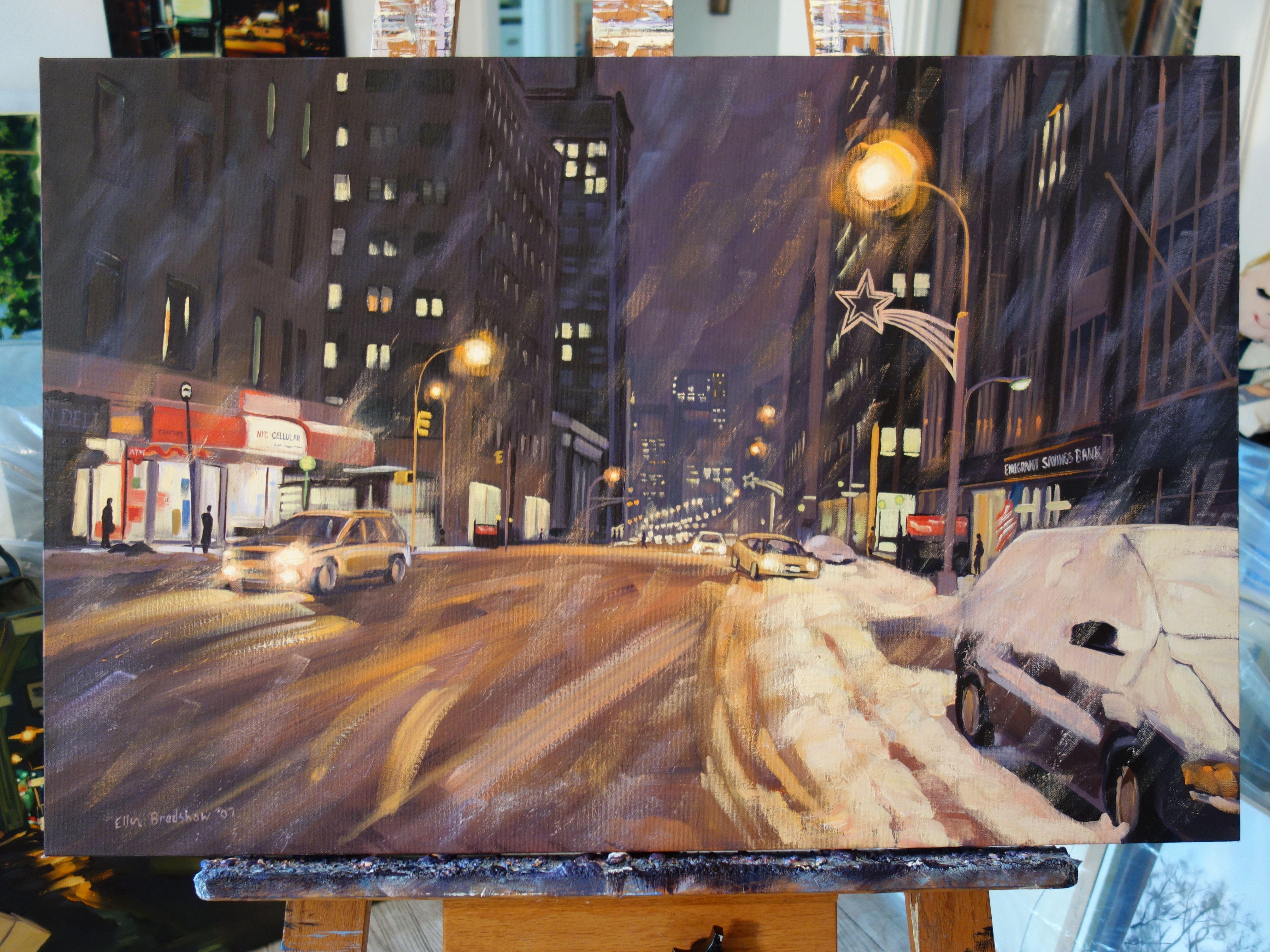 Snowstorm, Church St, Painting, Oil on Canvas For Sale 3