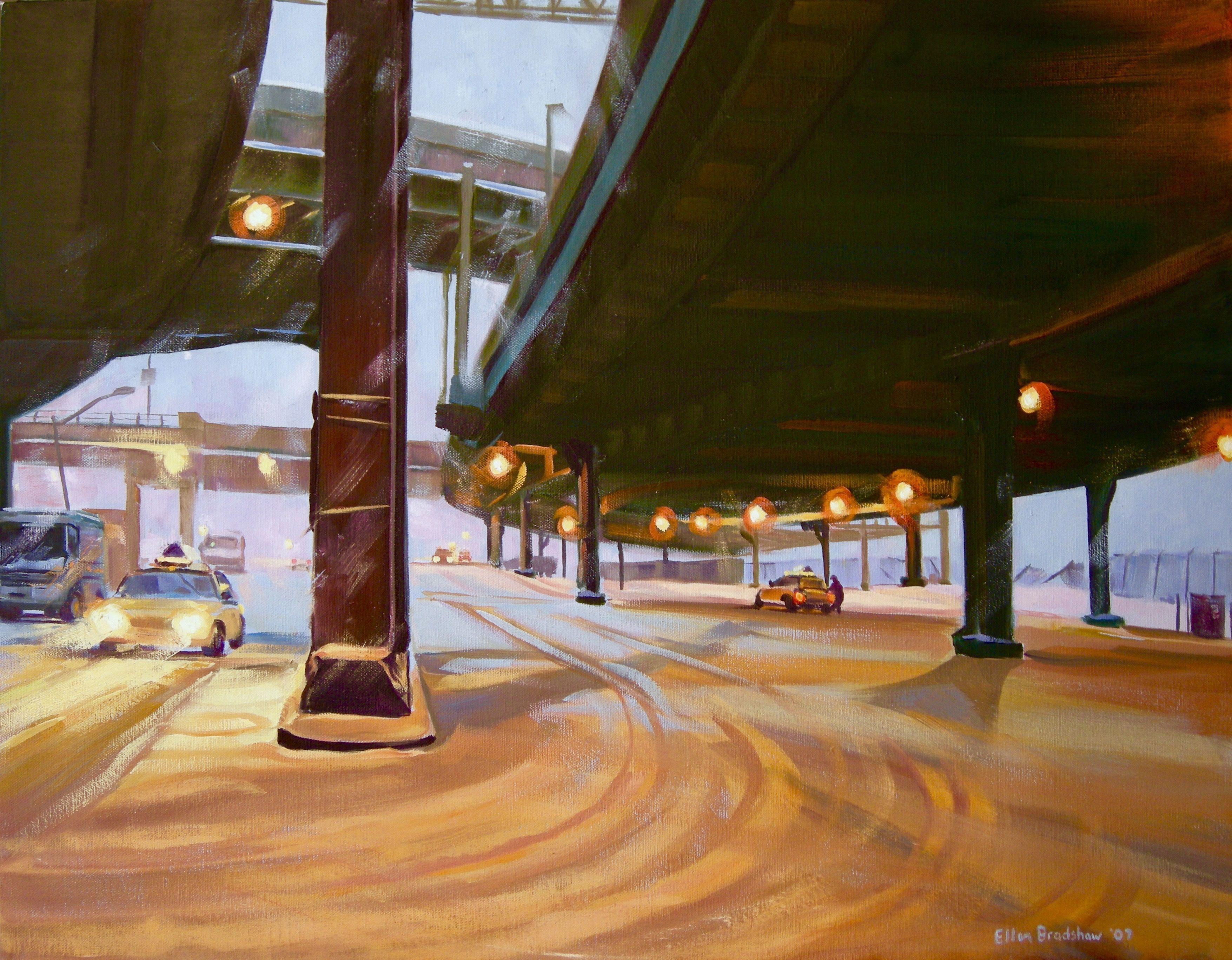 South Street Snowstorm, Under the Viaduct, Painting, Oil on Canvas