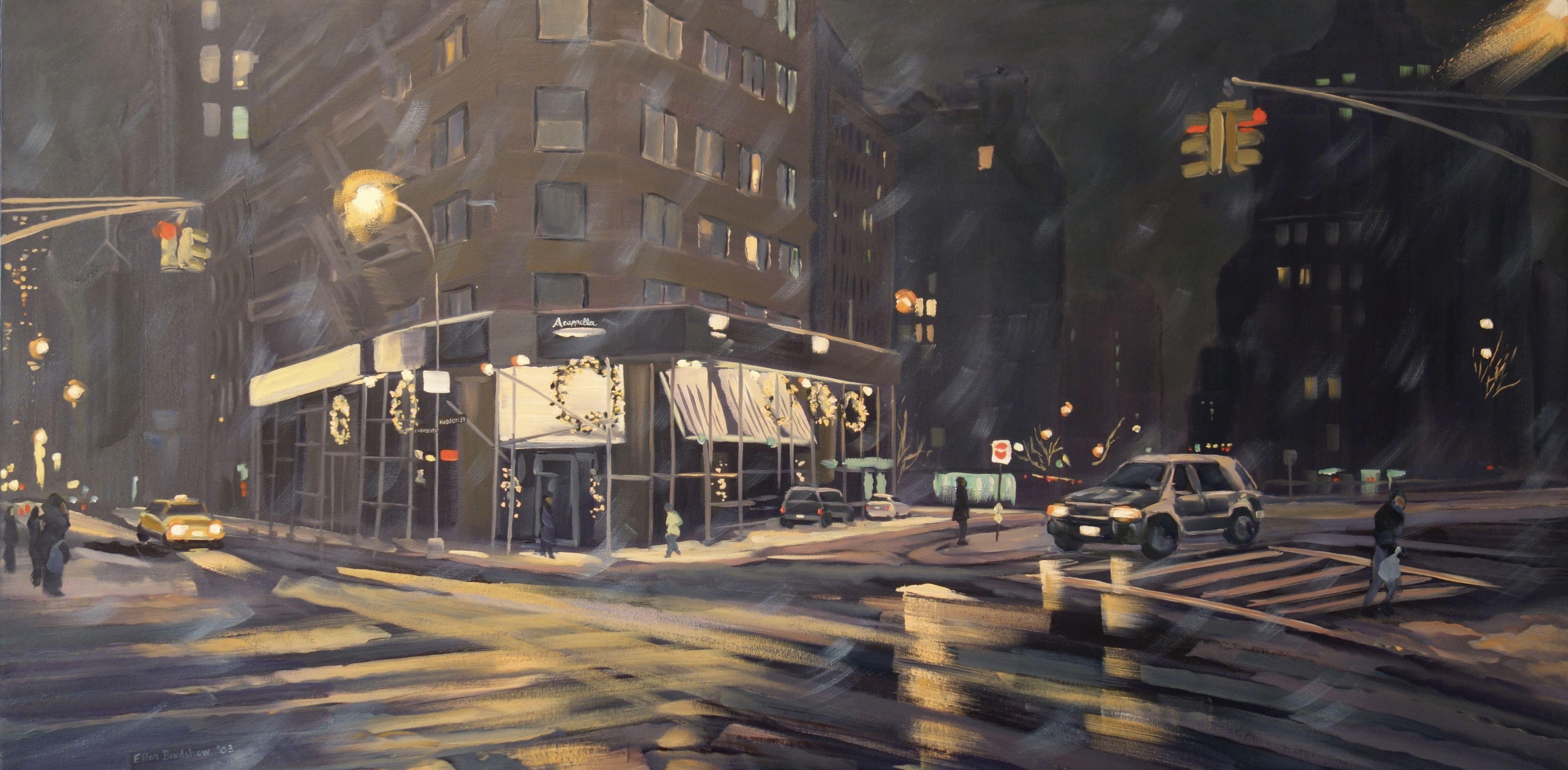 Noche de tormenta, Tribeca, Pintura, Óleo sobre lienzo - Painting de Ellen Bradshaw