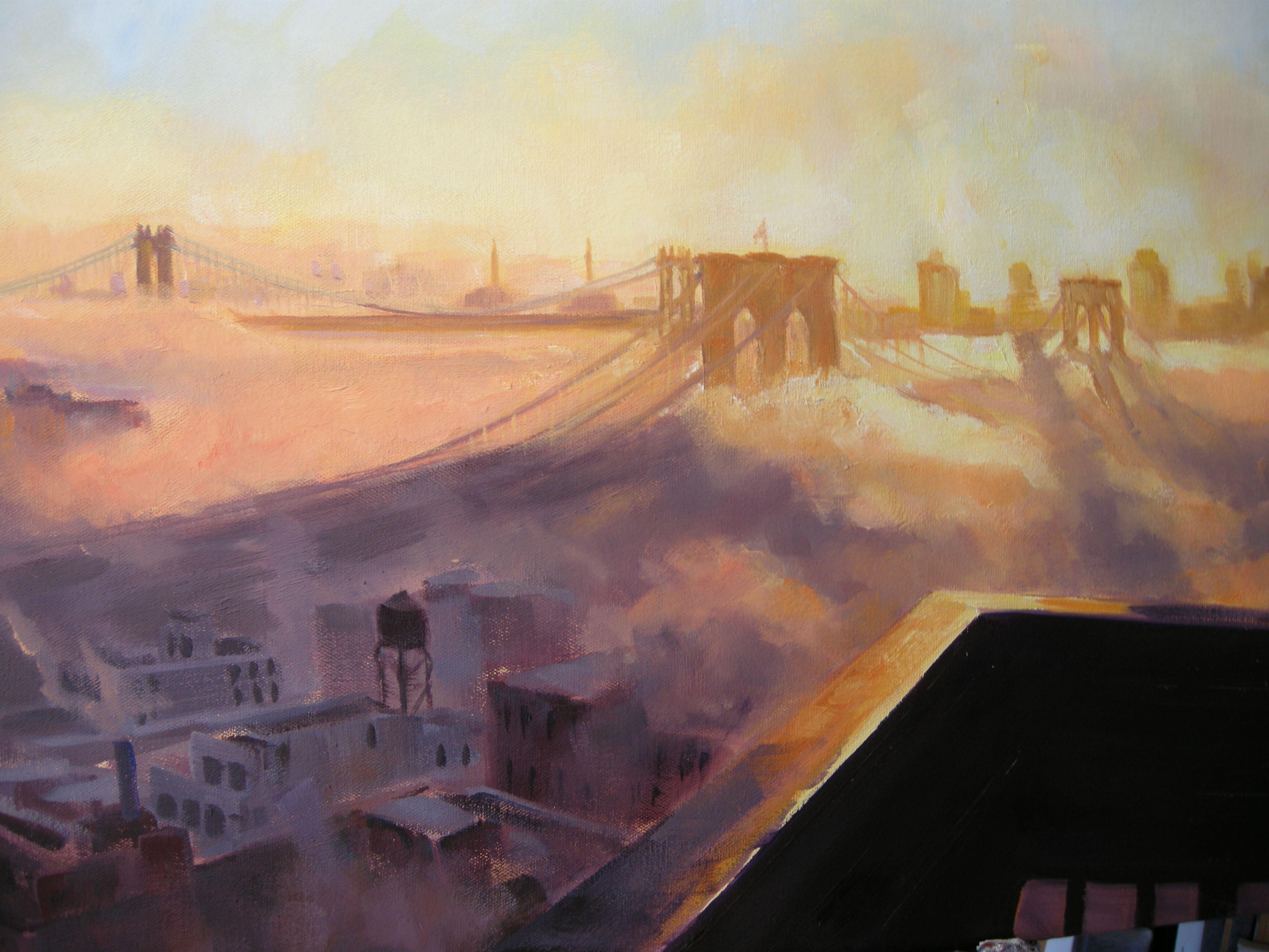 Sunrise Through the Fog, Painting, Oil on Canvas 3