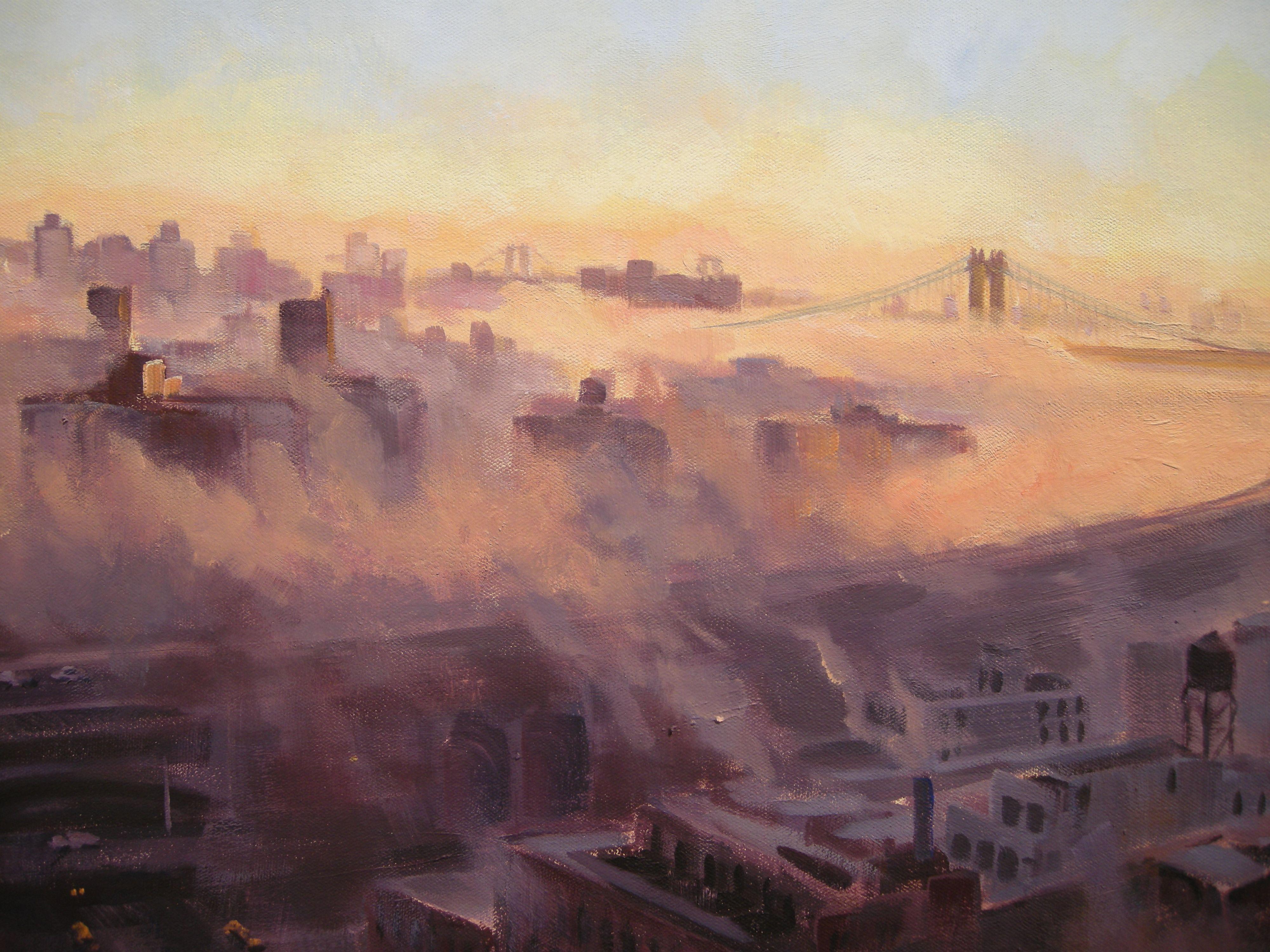 Sunrise Through the Fog, Painting, Oil on Canvas 4