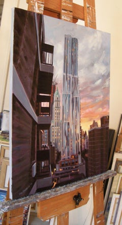 Sunset, Gehry and Woolworth Bldgs, Painting, Oil on Canvas