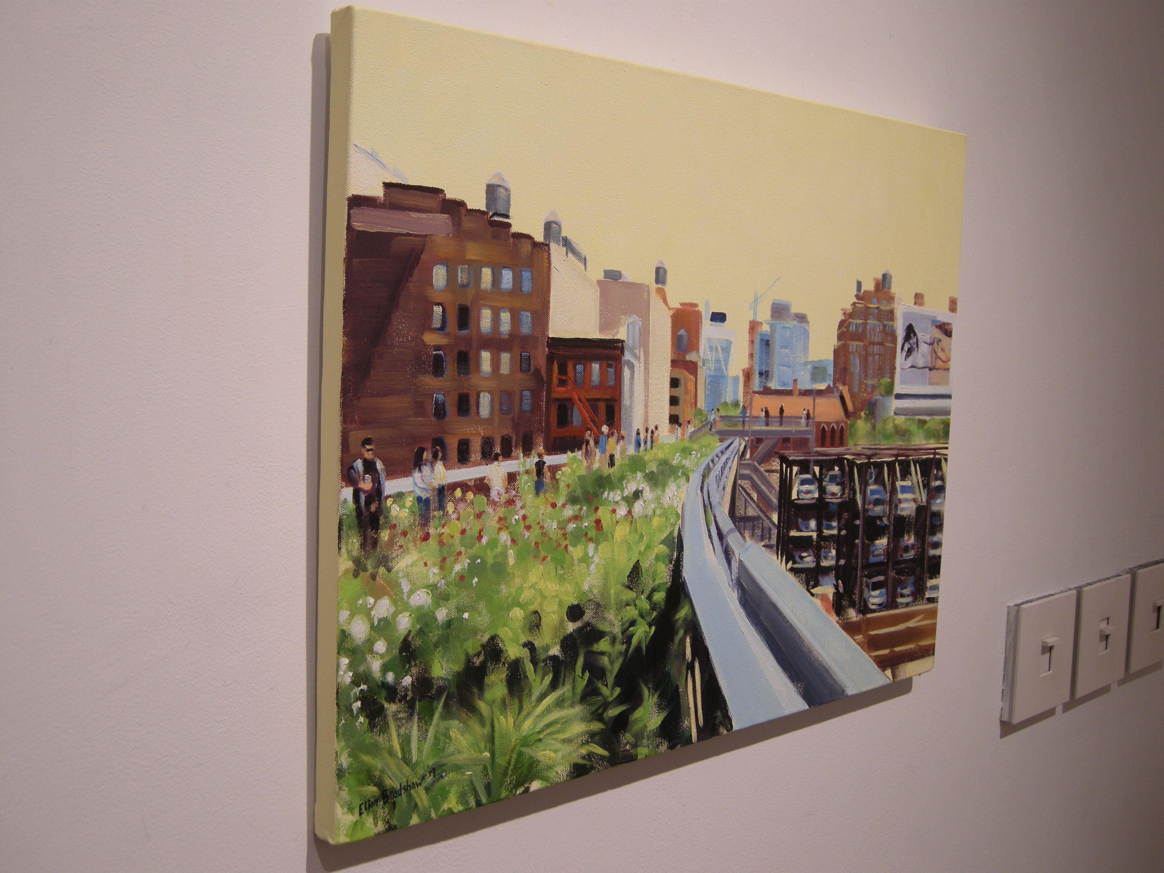 Walking the High Line in June, Painting, Oil on Canvas - Beige Abstract Painting by Ellen Bradshaw