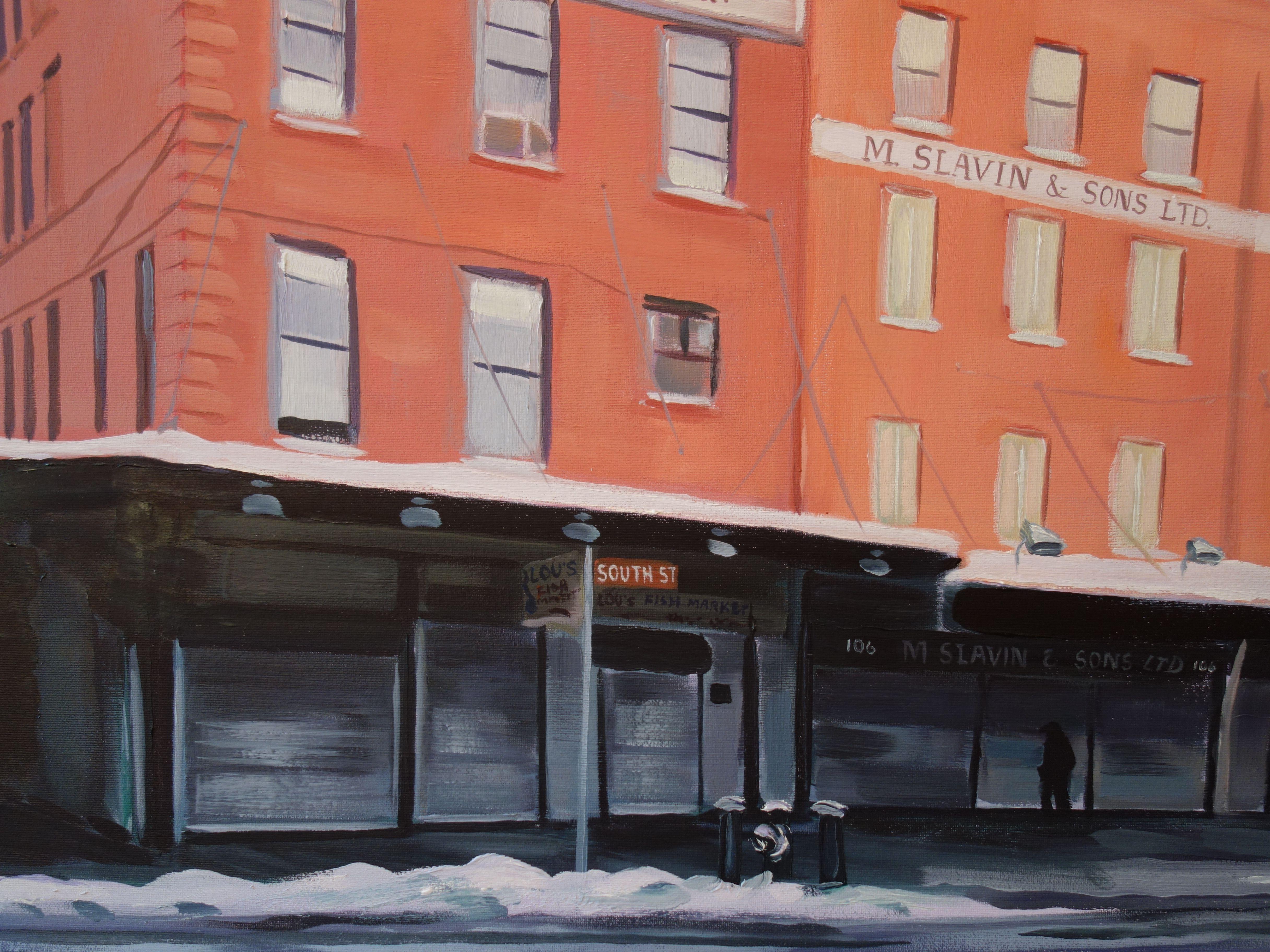 Winter, Fulton Fish Market, Painting, Oil on Canvas For Sale 1