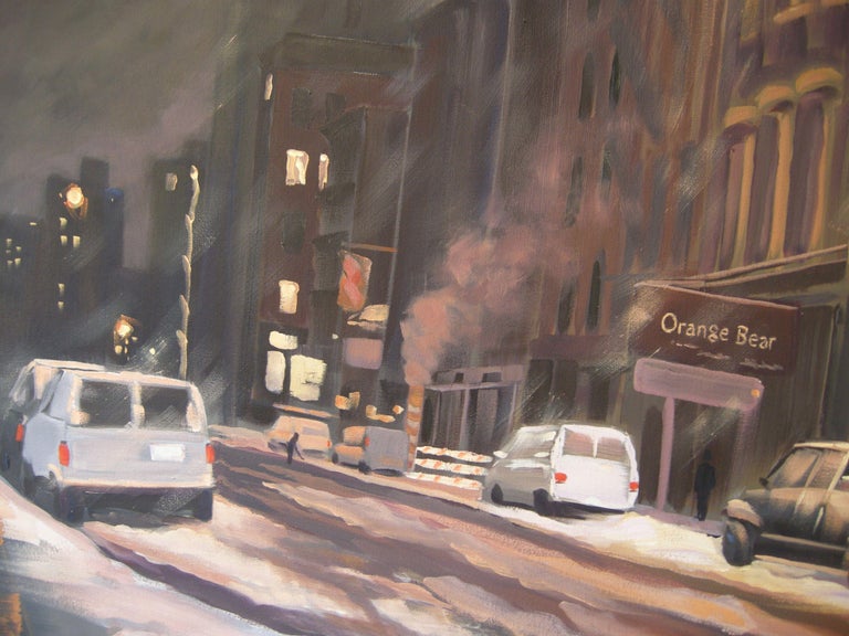 Winter Night, Murray St, Painting, Oil on Canvas For Sale 2