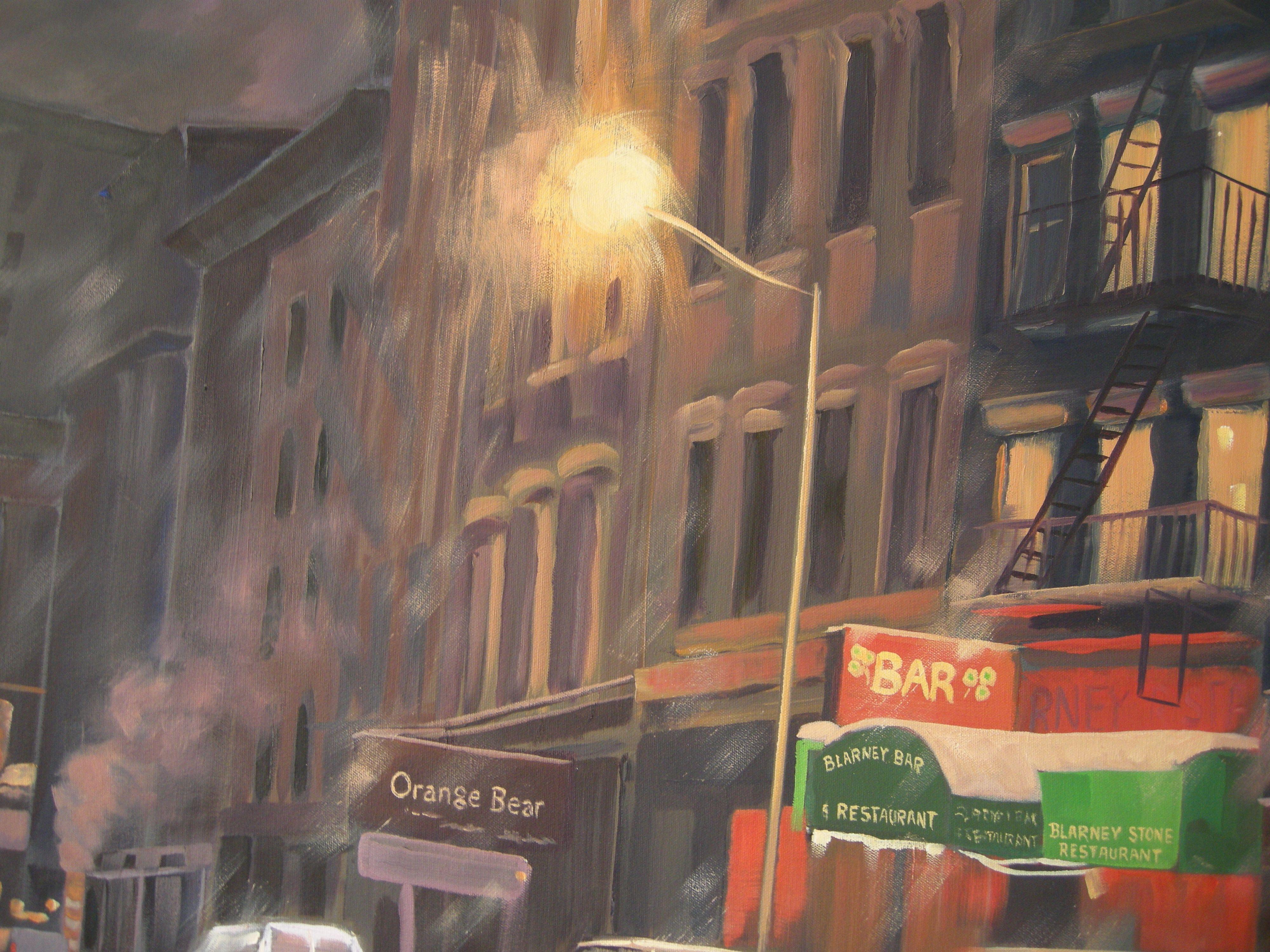 Winter Night, Murray St, Painting, Oil on Canvas For Sale 1