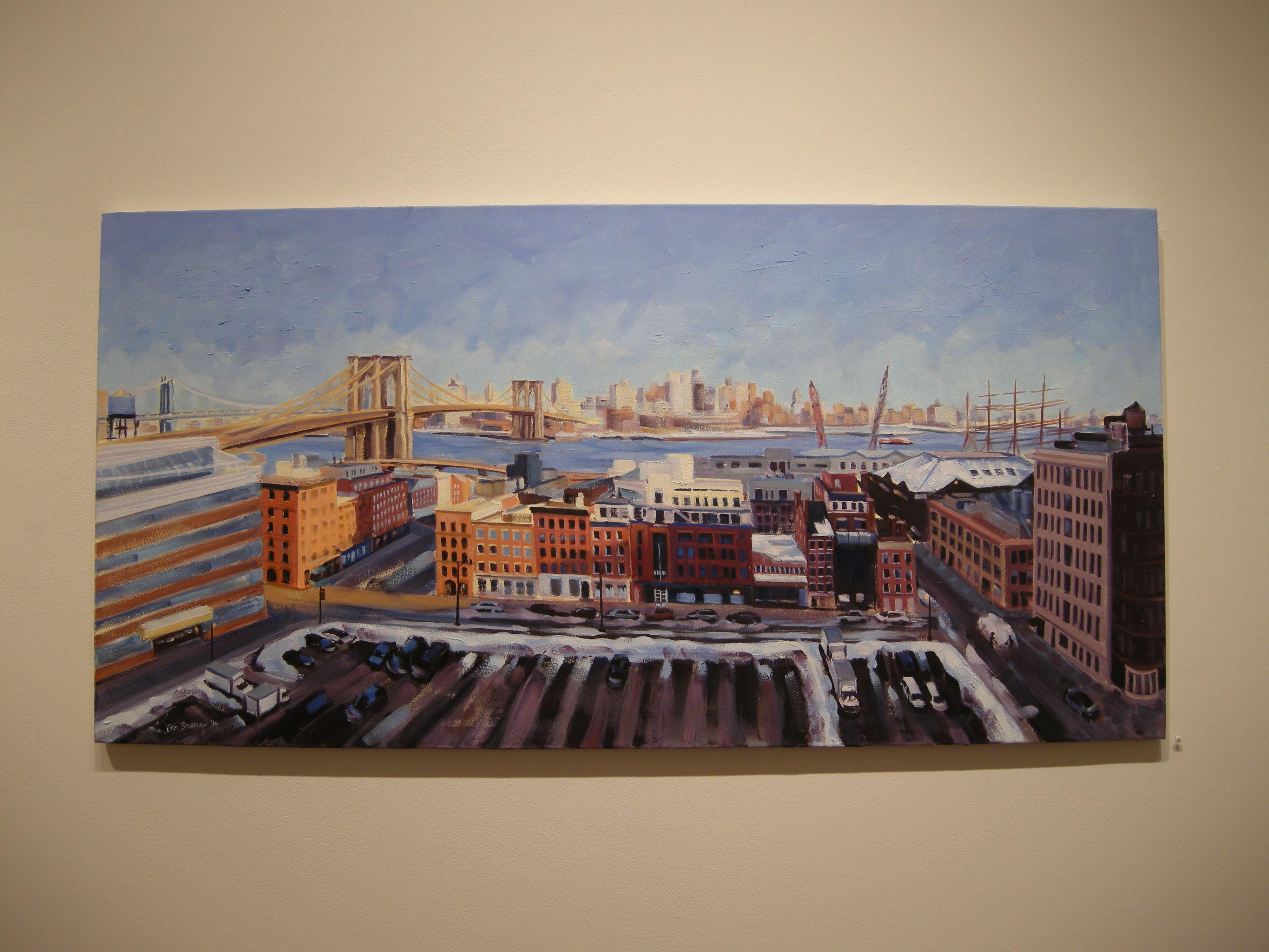 Winter View over South Street Seaport, Painting, Oil on Canvas For Sale 3
