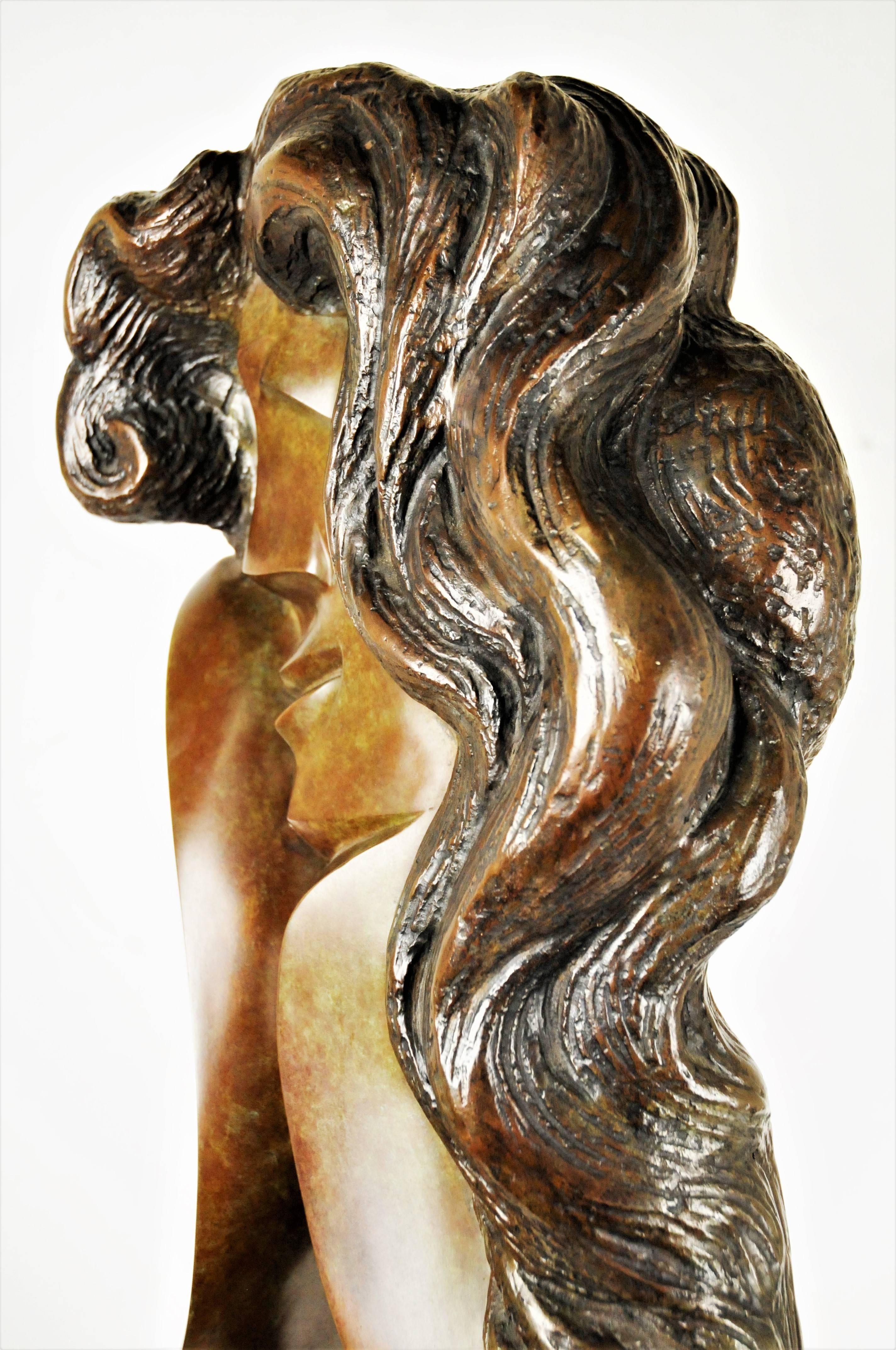 Patinated Ellen Brenner-Sorensen, Double-Sided Female Head, Ltd. Ed. Bronze Sculpture 1992