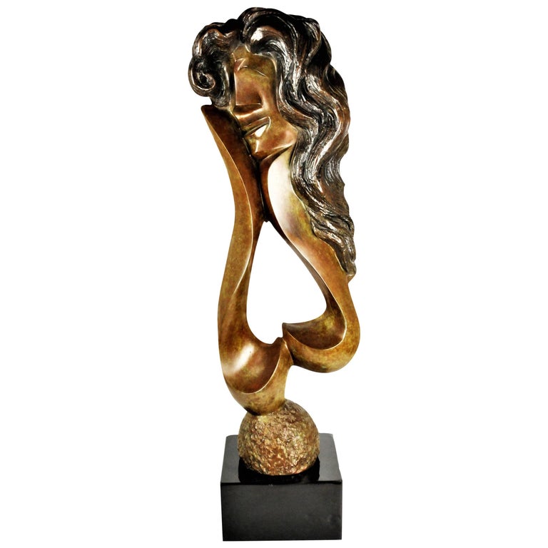 Ellen Brenner-Sorensen, Double-Sided Female Head, Ltd. Ed. Bronze Sculpture 1992 For Sale