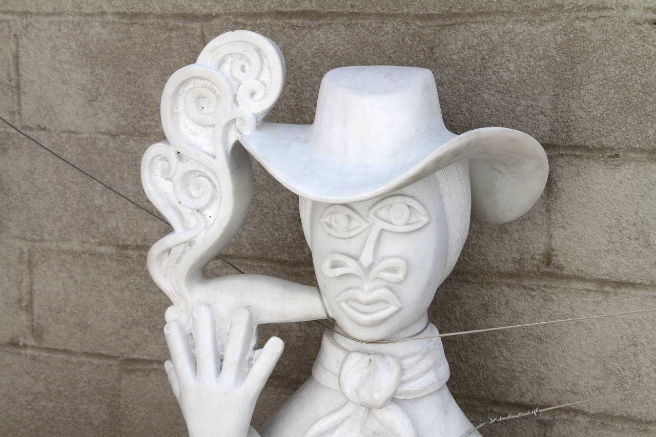 Man Smoking Cigar, Indoor/Outdoor Marble Sculpture For Sale 3