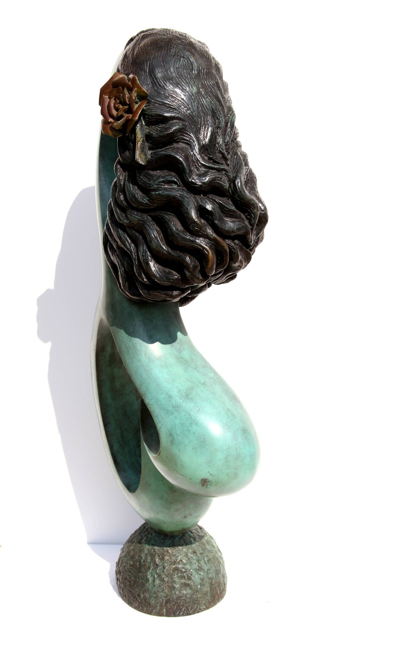 Artist: Ellen Brenner-Sorensen, American
Title: Woman with Rose in Her Hair
Medium: Bronze Sculpture with Patina
Size: 45 in. x 17 in. x 8 in. (114.3 cm x 43.18 cm x 20.32 cm)