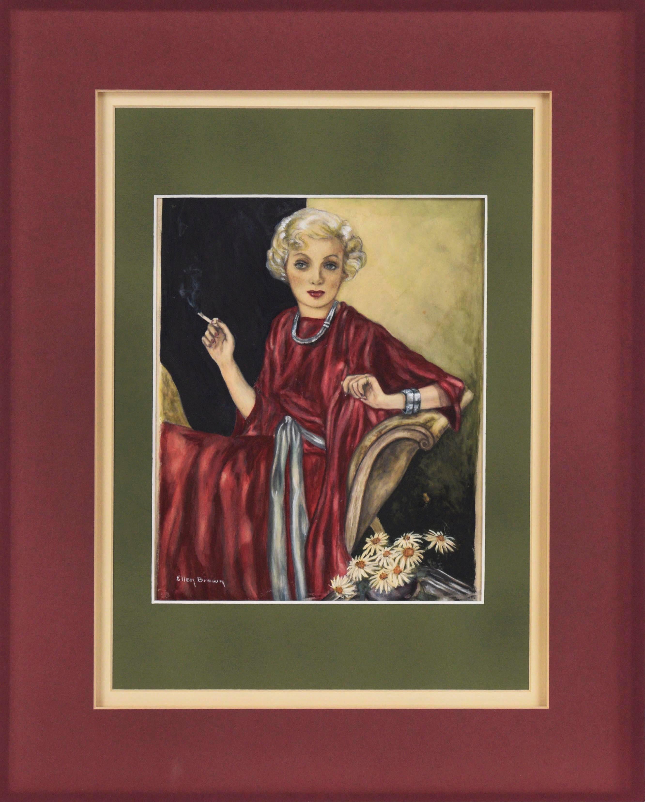 Ellen Brown Figurative Painting - Portrait of Woman in Red Dress - Figurative Study