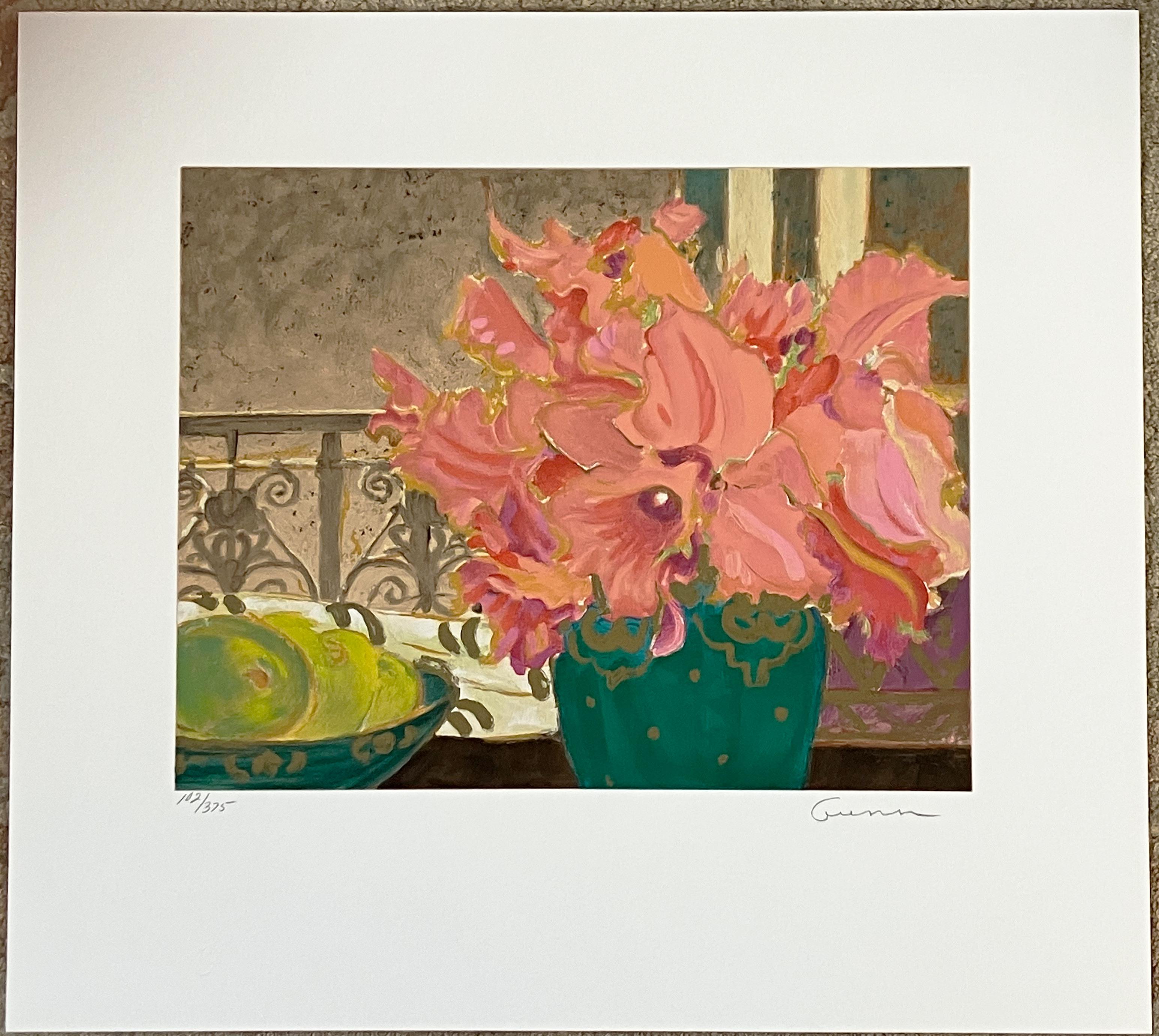 Künstlerin: Ellen Gunn (1951- )
Titel: Petite Fleur Suite I
Medium: Siebdruck 
Bildgröße: 11 x 14 Zoll
Blattgröße: 18 x 20 Zoll
Signatur: unten rechts
Auflage: 375 Diese: 102/375

Dieser schöne Druck ist ein Blumenstillleben. Es handelt sich um