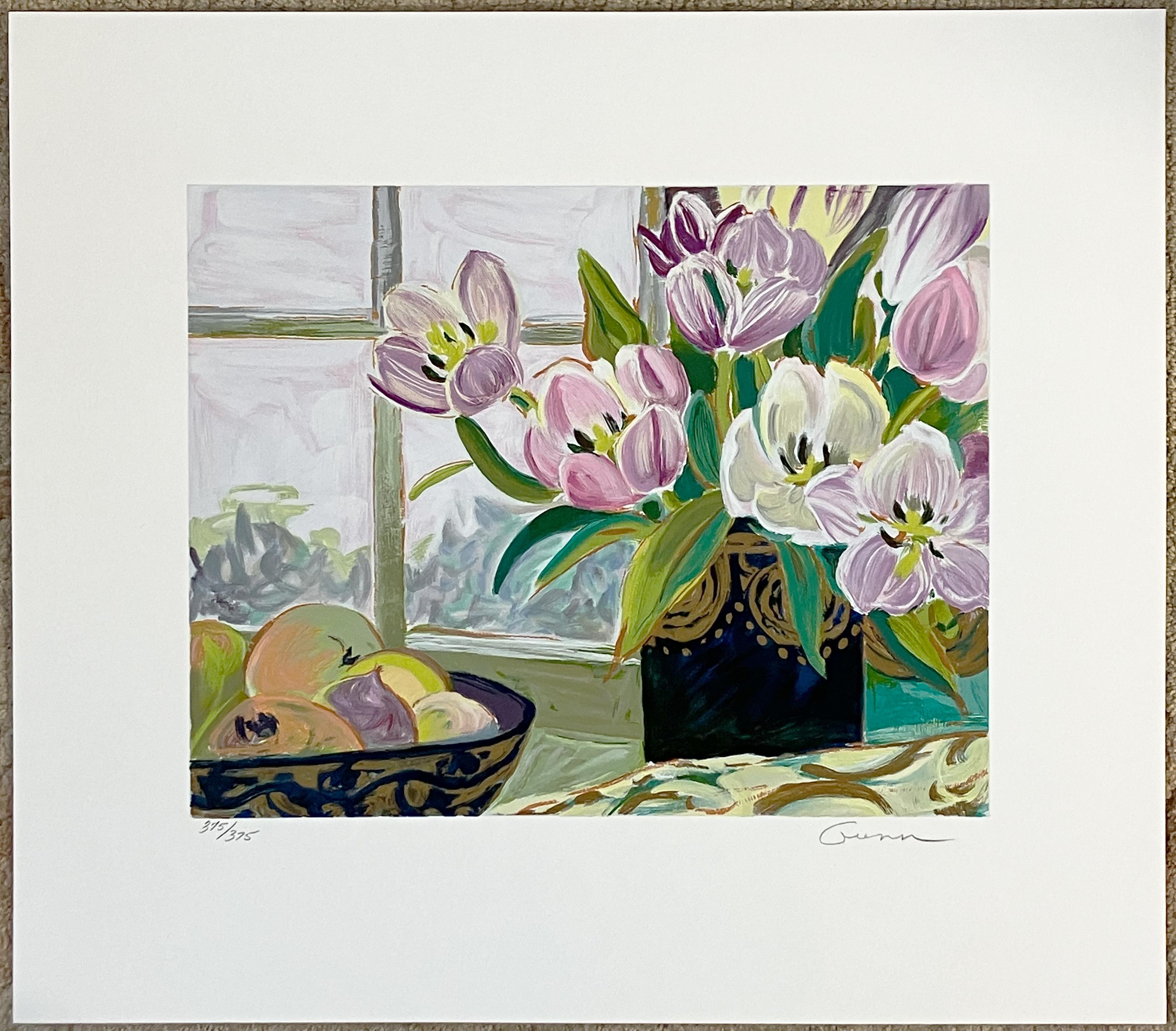 Künstlerin: Ellen Gunn (1951- )
Titel: St. Tropez Tulpen
Medium: Siebdruck 
Bildgröße: 11 x 14 Zoll
Blattgröße: 18 x 20 Zoll
Signatur: unten rechts
Auflage: 375 Diese: 375/375

Dieser schöne Druck ist ein Blumenstillleben. Es handelt sich um einen