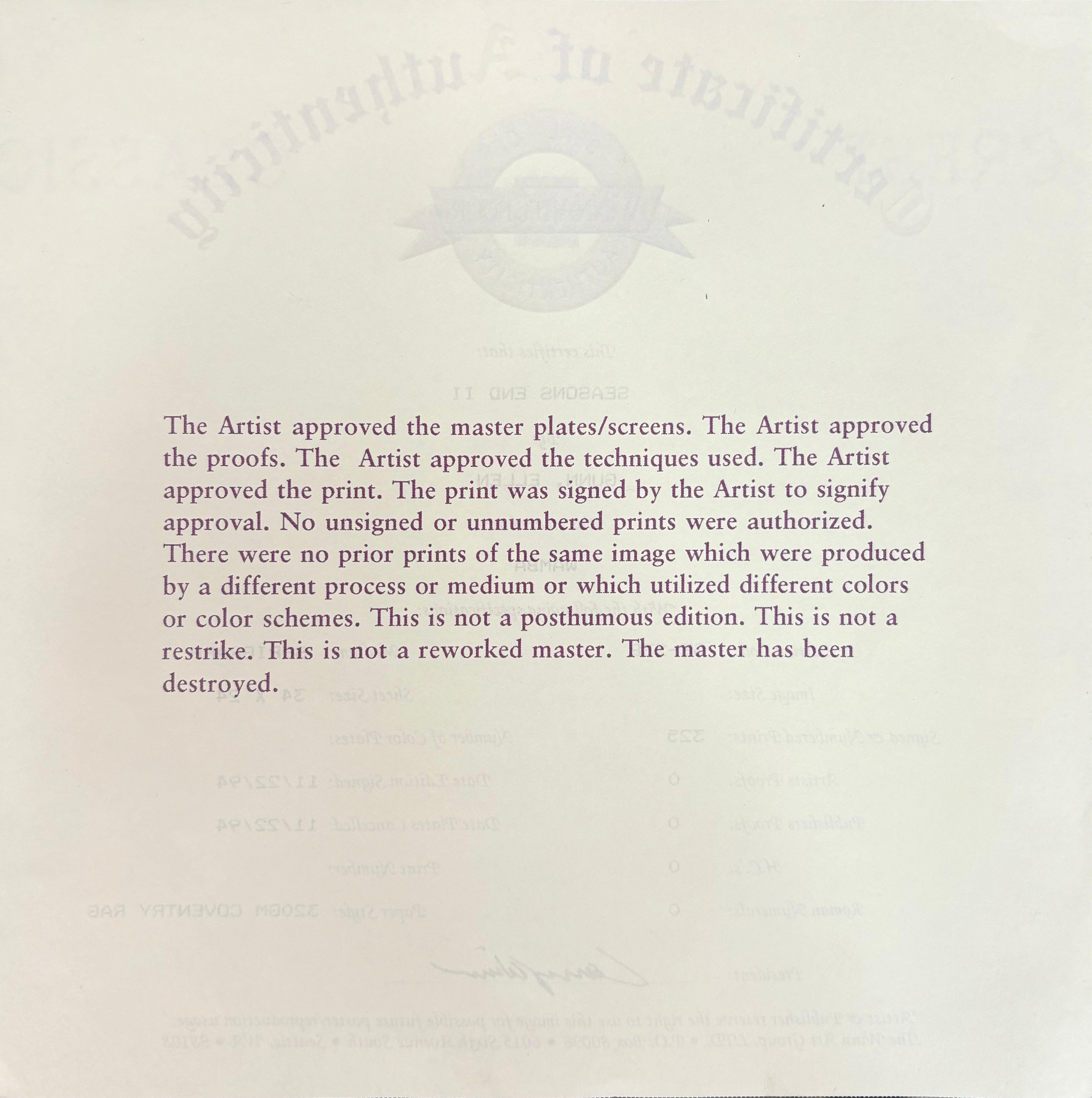 Ellen Gunn - Seasons End II, 1994 Signed Contemporary Serigraph on Paper 23/325 For Sale 4