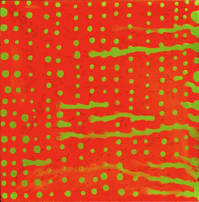 Ellen Hackl Fagan, Red Green, 2011, enamel, monoprint, ink, acrylic polymer - Painting by Ellen Hackl Fagan