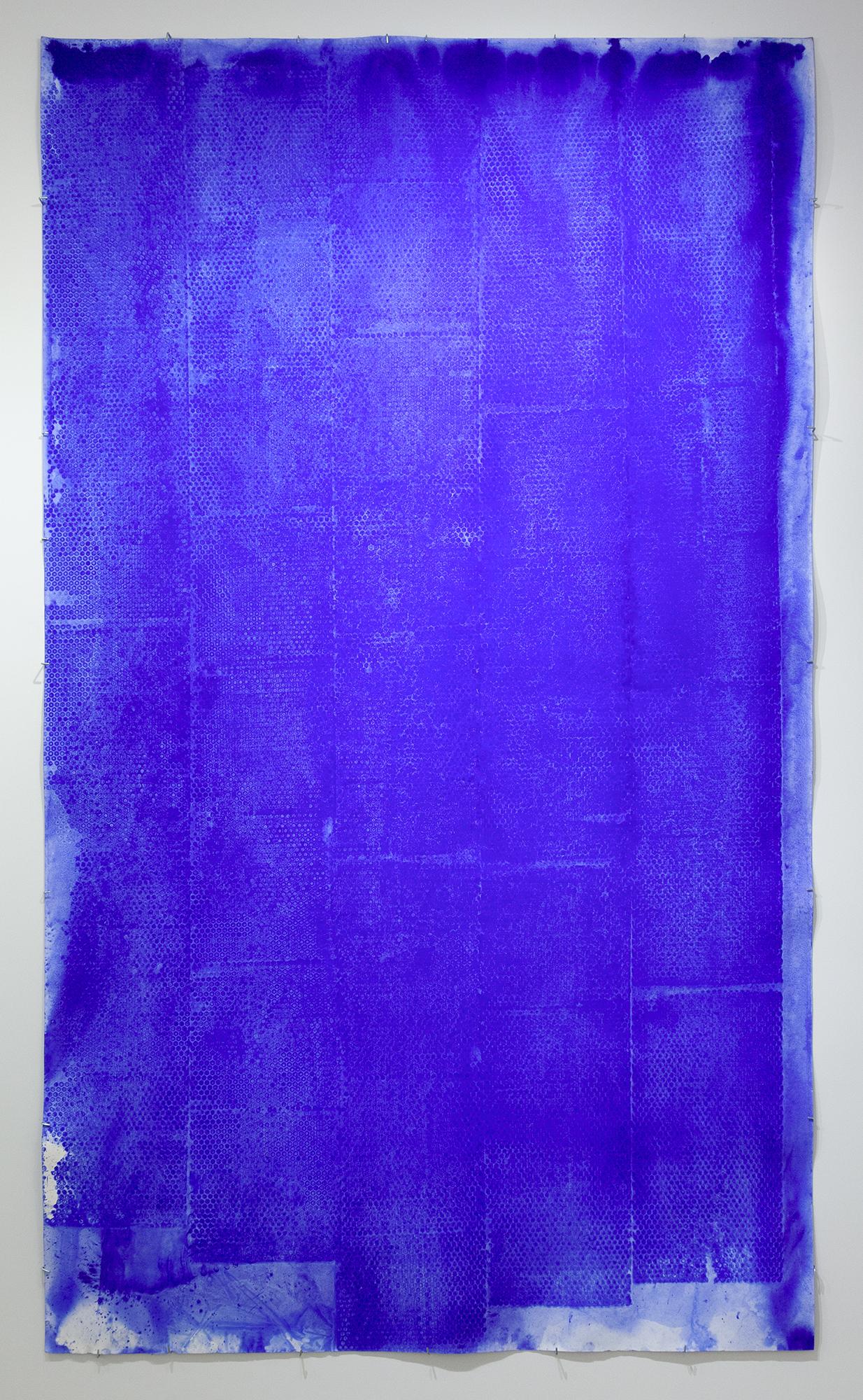 Seeking the Sound of Cobalt Blue is a series of larger paintings on 8 ply museum board and large sheets of rag paper that have been created since the winter of 2016. 

Using domestic construction materials from her garage, extras from home