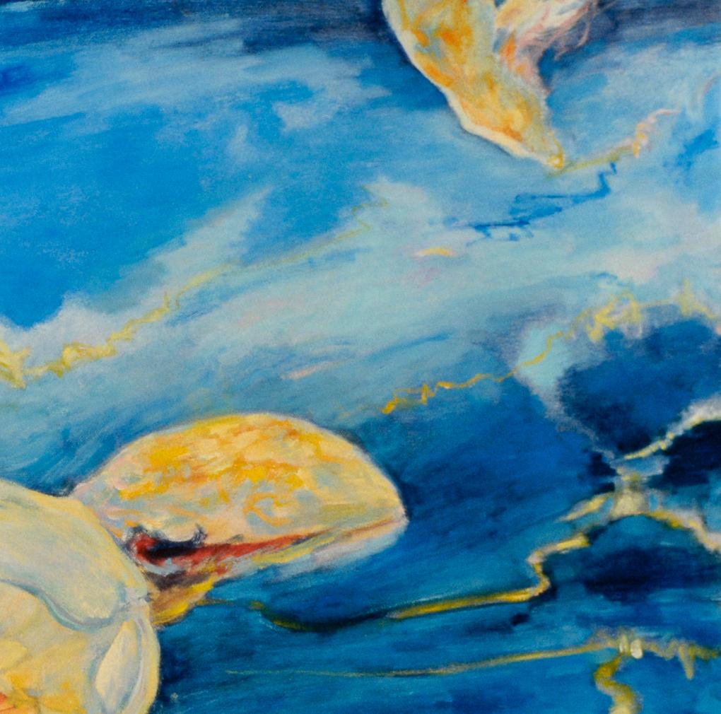 Adrift in the Current, Oil on Canvas, Light and Shadow, Underwater Landscape - Abstract Impressionist Painting by Ellen Hart
