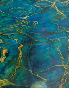 Blue Moon Water Huile sur toile Paysage contemporain Artistics Texas $4250