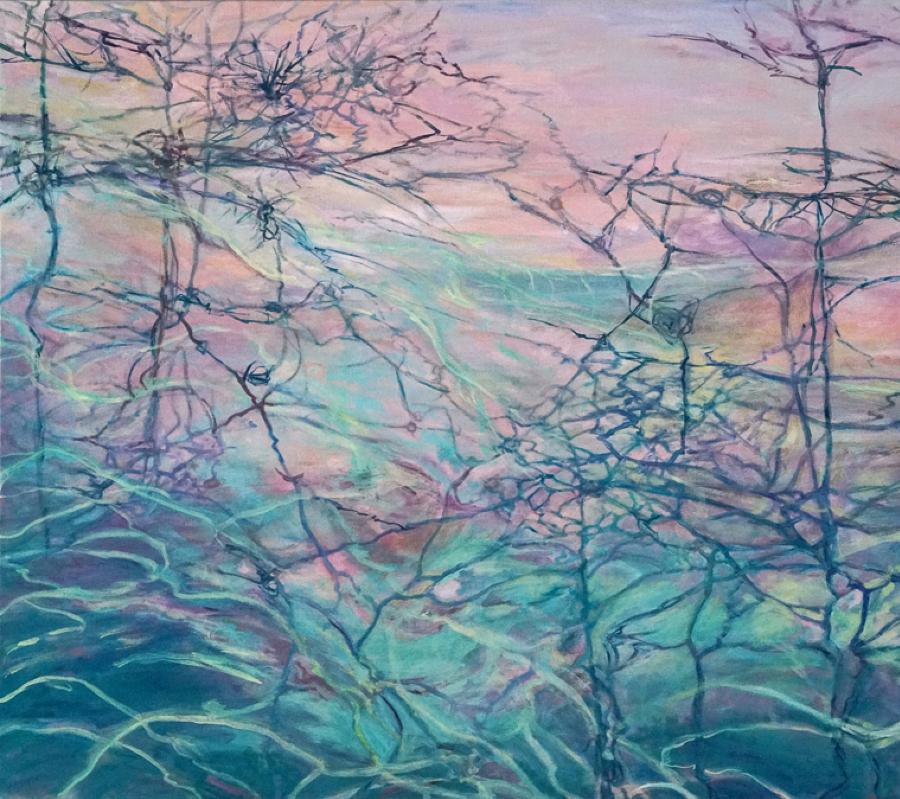 Celadon Sea, Abstract Art, Contemporary Art, Reflection Series of Water &Glass - Abstract Impressionist Painting by Ellen Hart