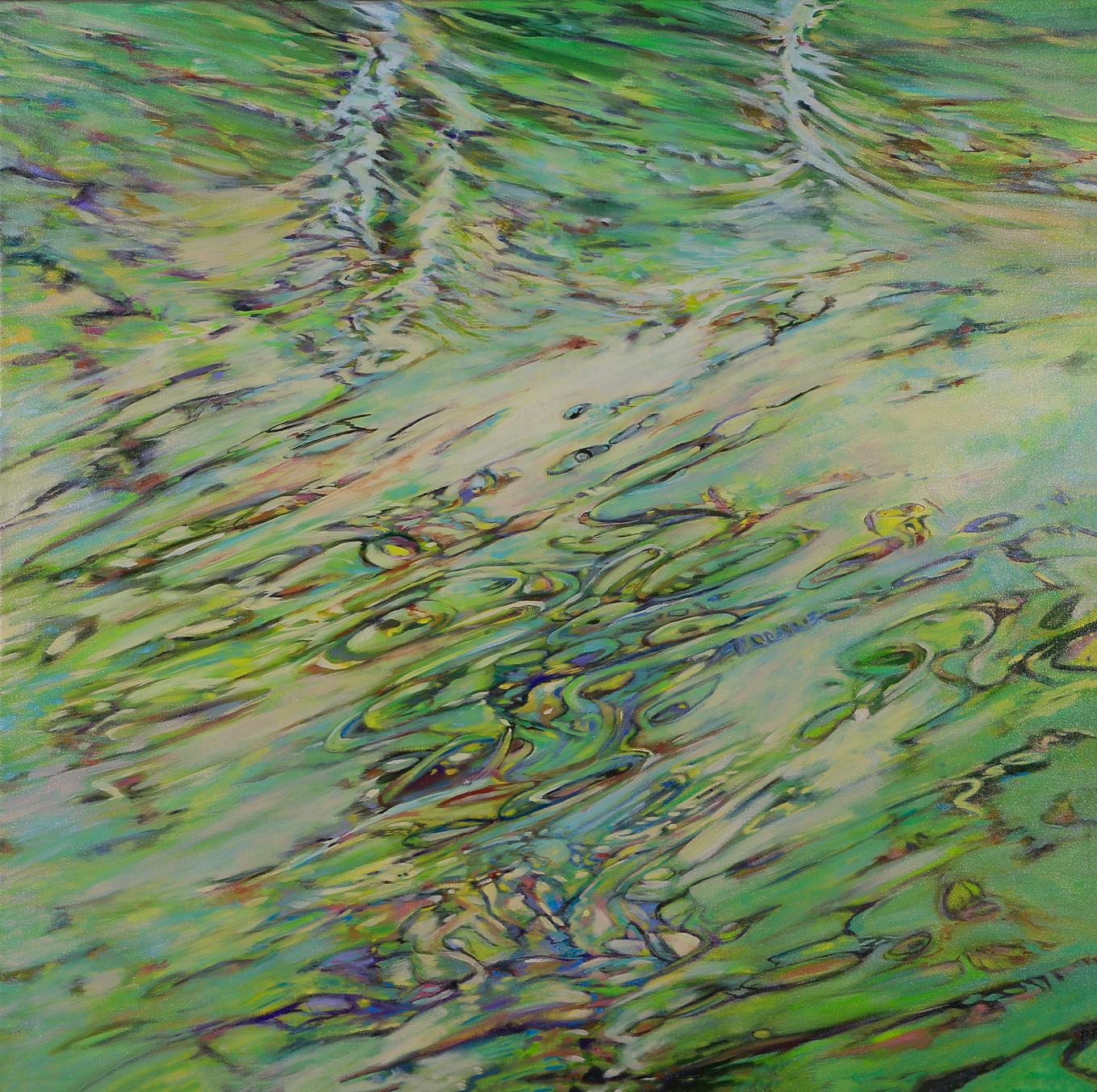 Celadon Sea, Abstract Art, Contemporary Art, Reflection Series of Water &Glass - Abstract Impressionist Painting by Ellen Hart