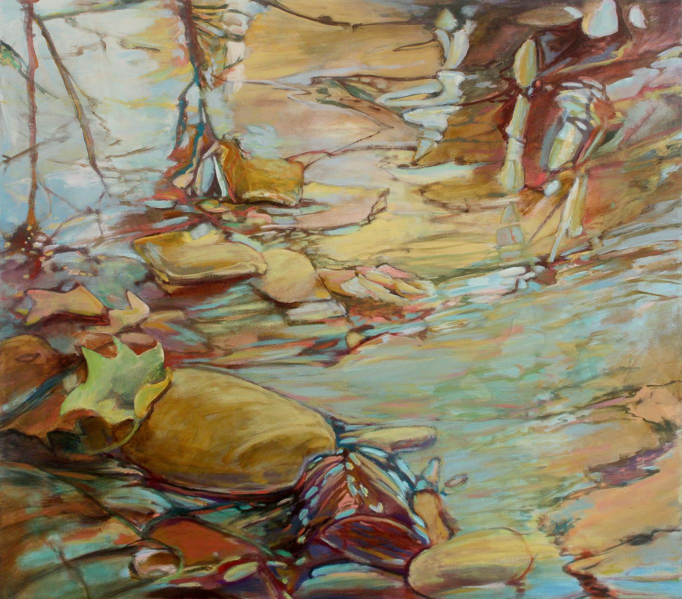 Celadon Sea, Abstract Art, Contemporary Art, Reflection Series of Water &Glass - Gray Landscape Painting by Ellen Hart