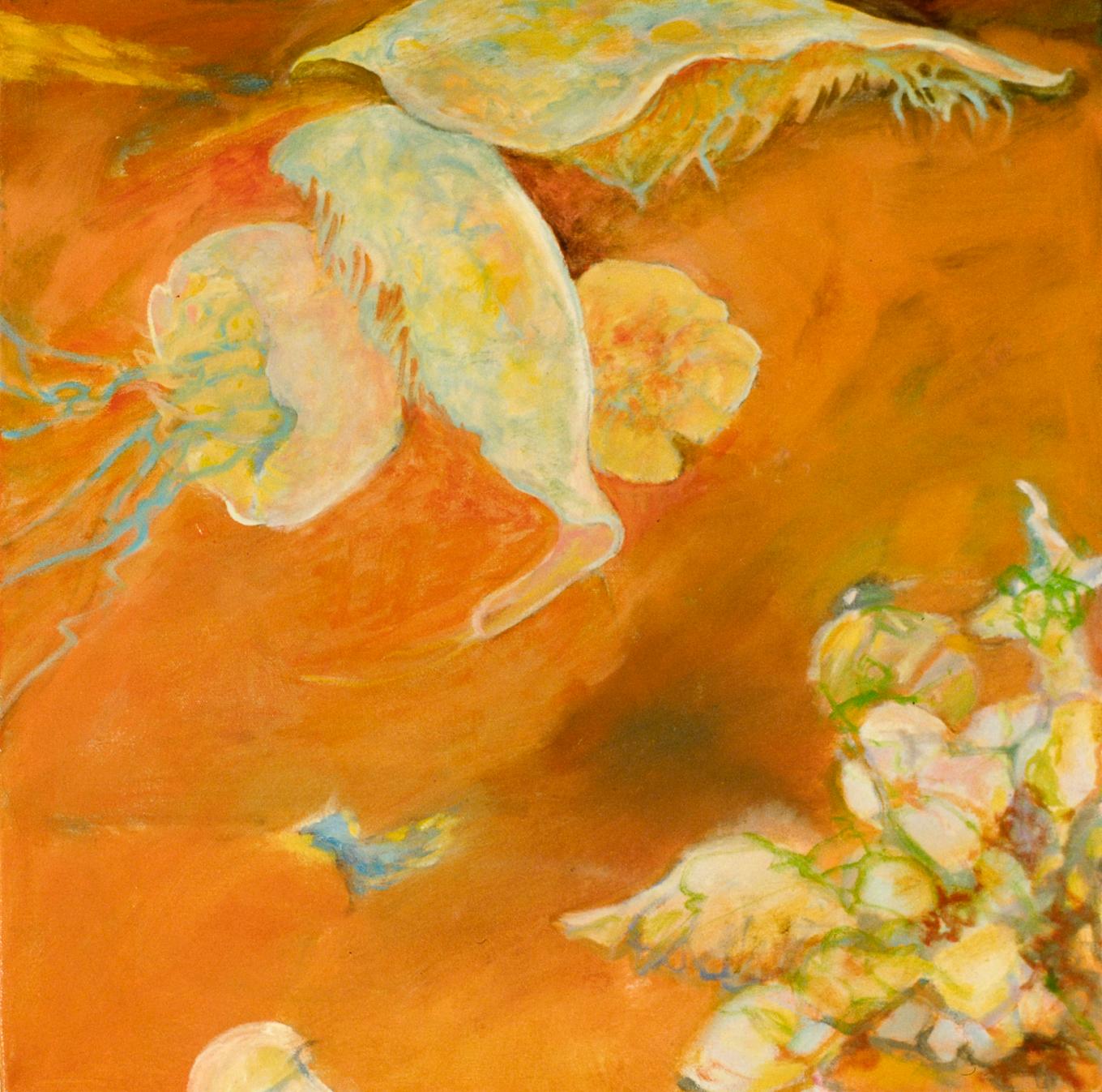 Coral Drifters, Oil on Canvas, Light and Shadow, Underwater Landscape - Painting by Ellen Hart