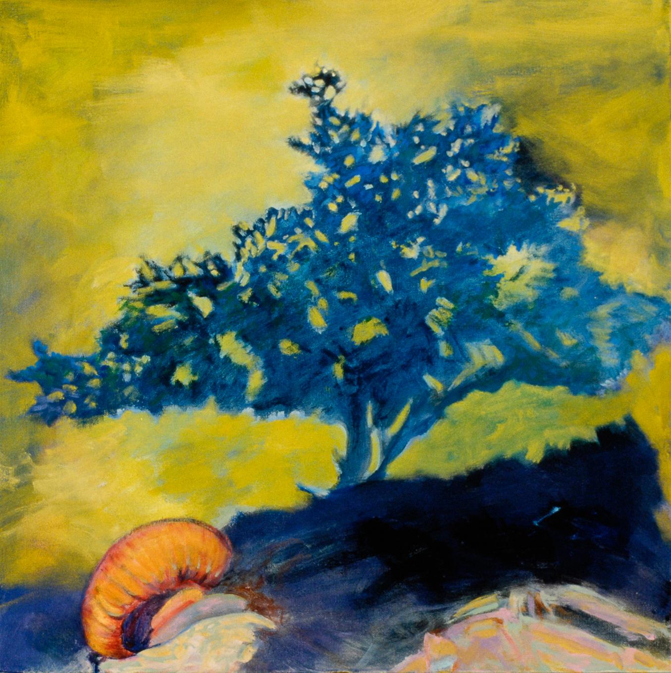 Coral Drifters, Oil on Canvas, Light and Shadow, Underwater Landscape - Orange Landscape Painting by Ellen Hart