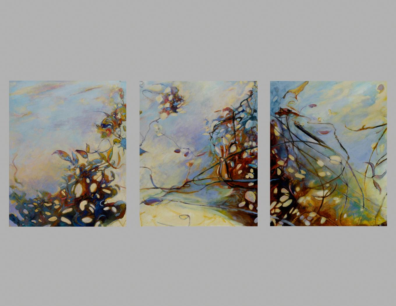 Into the Woods I, Sold as One or Several Panels, Oil, Shadow Series, Organic - Painting by Ellen Hart