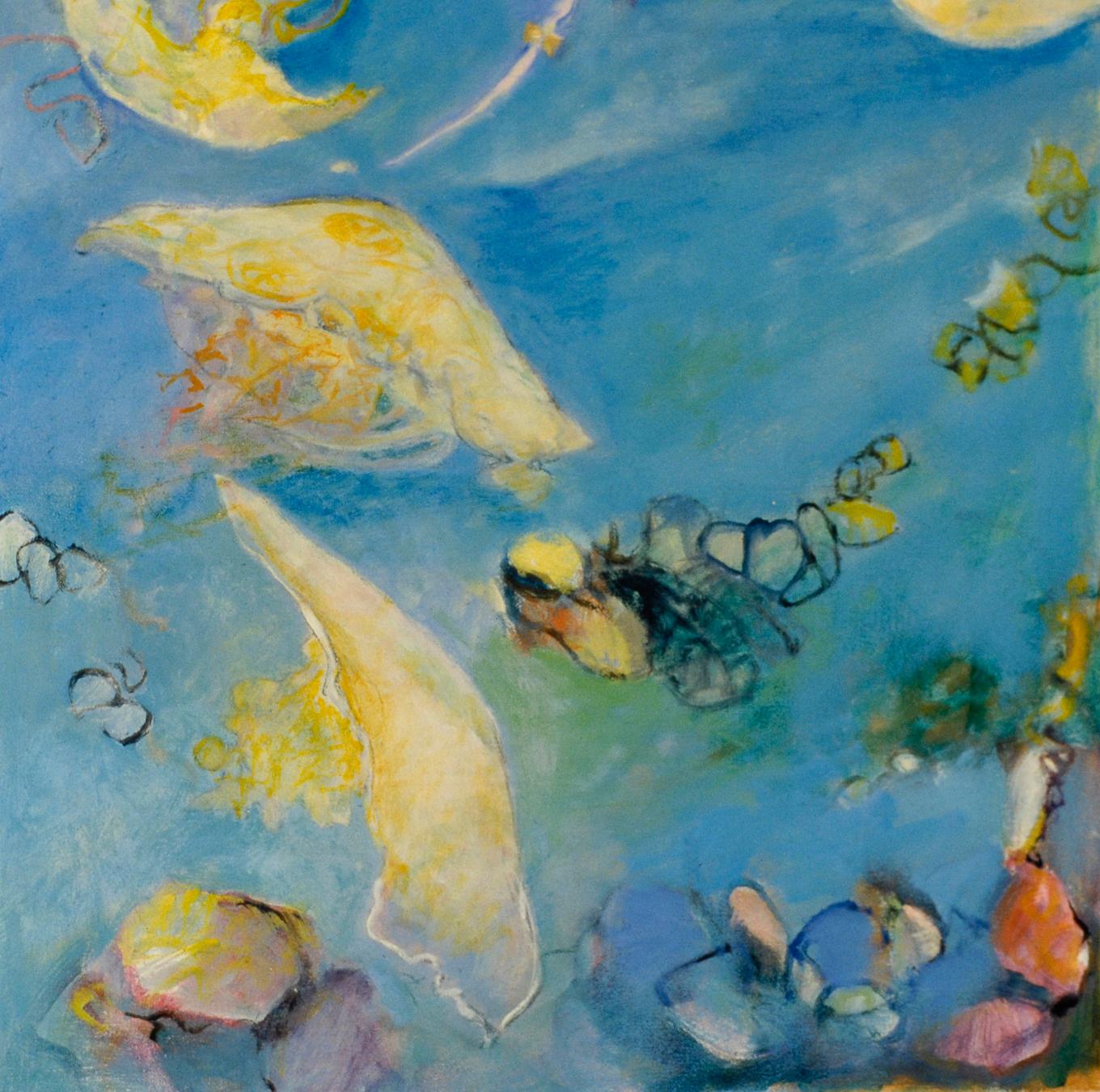 Lantern Fish, Oil/Canvas, Light and Shadow, Underwater Landscape, Texas Artist - Black Landscape Painting by Ellen Hart