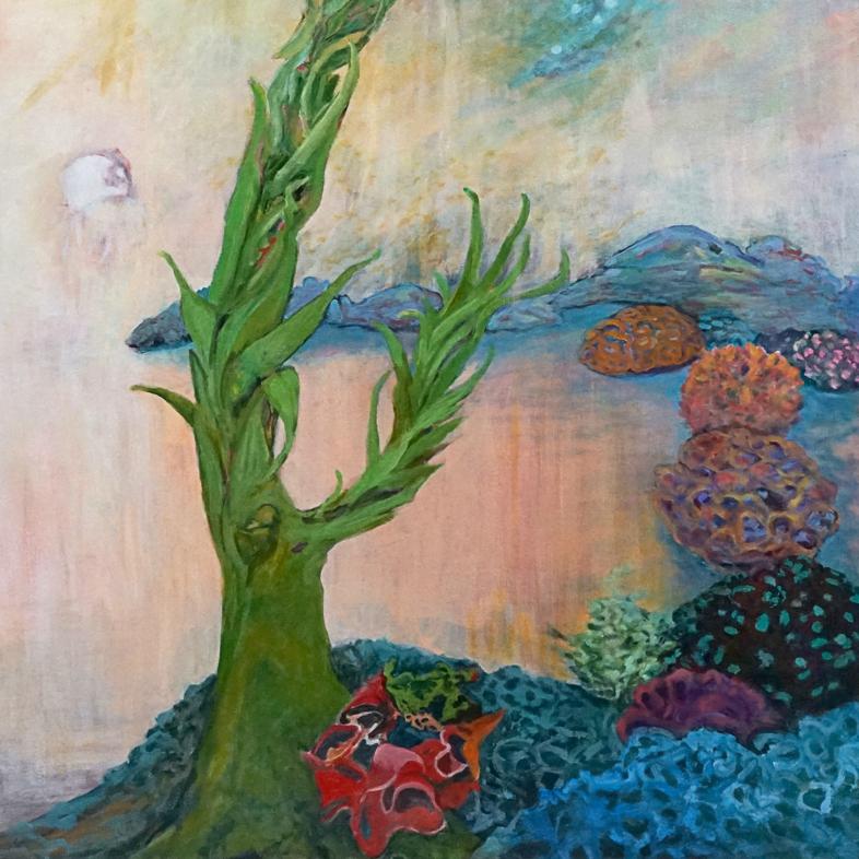 Luce in fondo, dipinto a olio e acrilico, nello stile del Paesaggio astratto - Painting di Ellen Hart