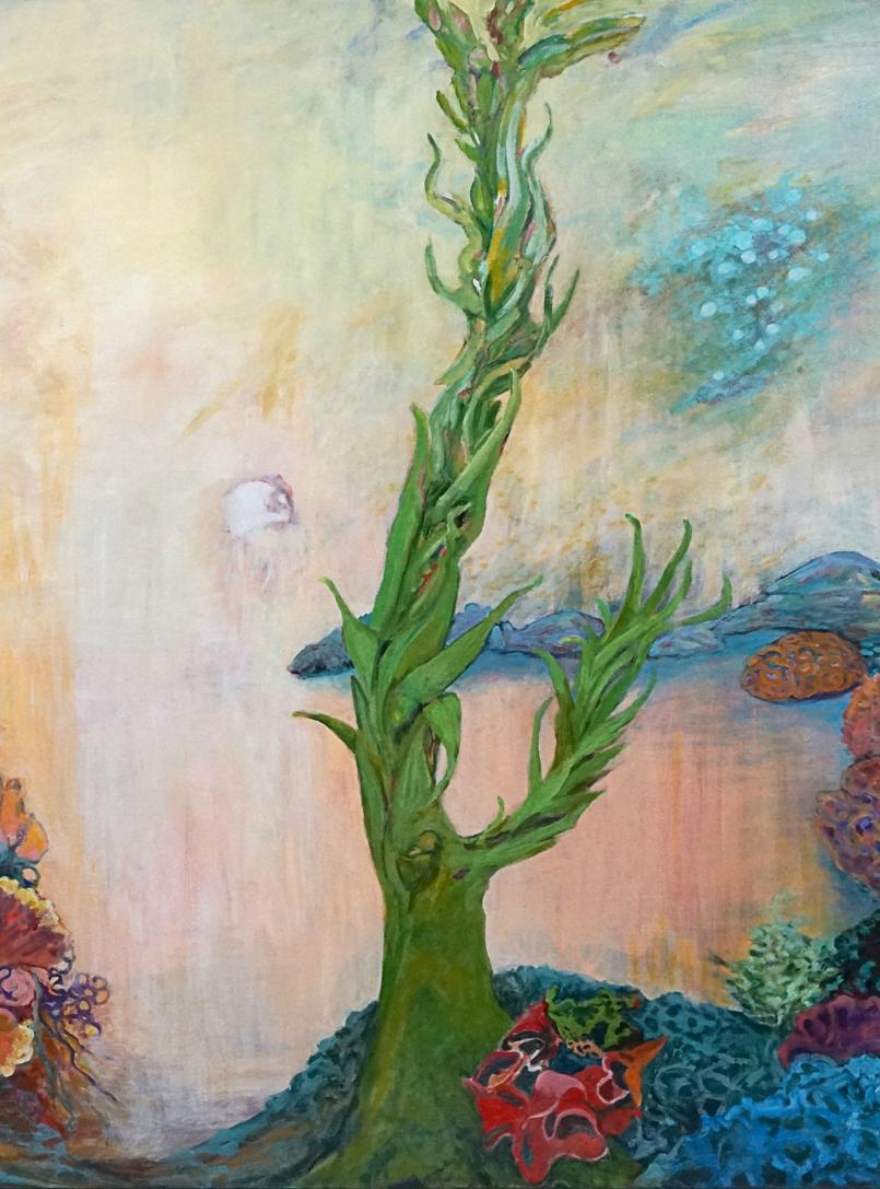 Luce in fondo, dipinto a olio e acrilico, nello stile del Paesaggio astratto - Abstract Painting Grigio di Ellen Hart