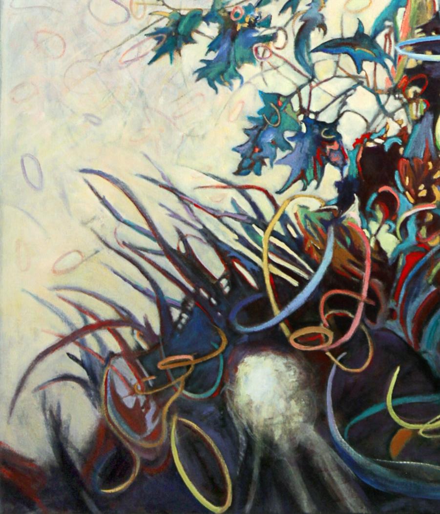  Meeting the Shade (Rencontre avec l'abat-jour), peinture à l'huile et acrylique, expressionnisme abstrait  Femmes dans l'art - Expressionnisme abstrait Painting par Ellen Hart