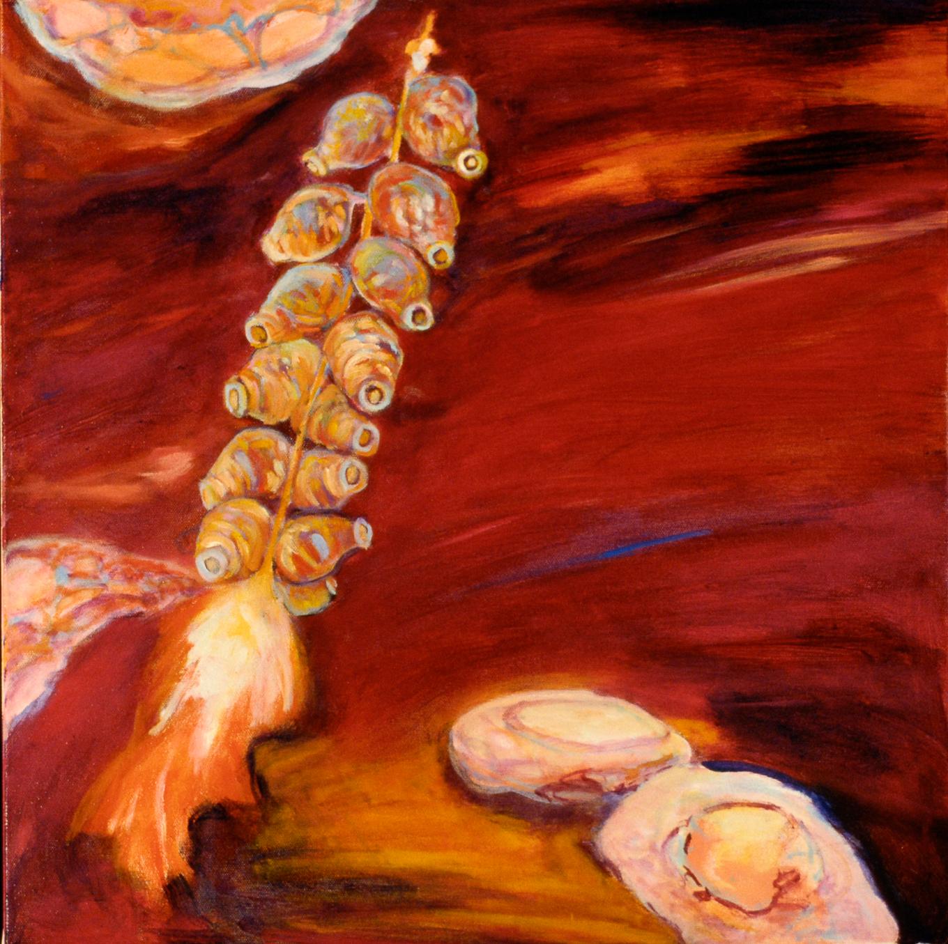 Sea Fan, Oil on Canvas, Light and Shadow, Underwater Landscape Light in the Deep - Brown Abstract Painting by Ellen Hart