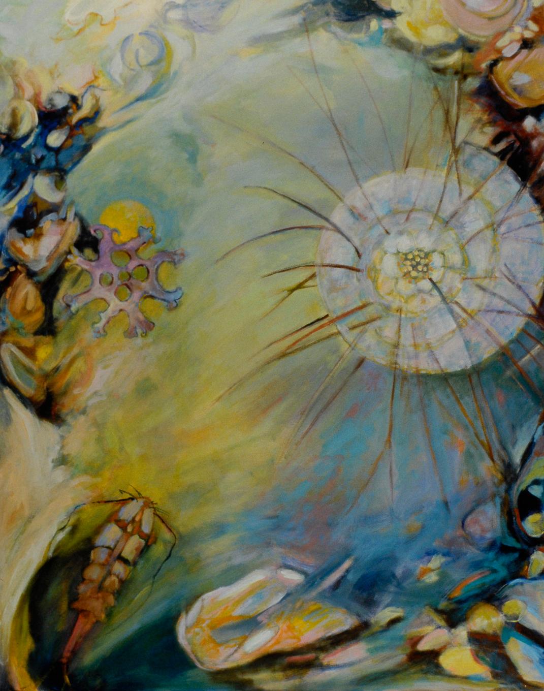 Sea Shadow #103  Oil/Canvas, Light & Shadow, Underwater Landscape  (Spiral Sun) - Painting by Ellen Hart