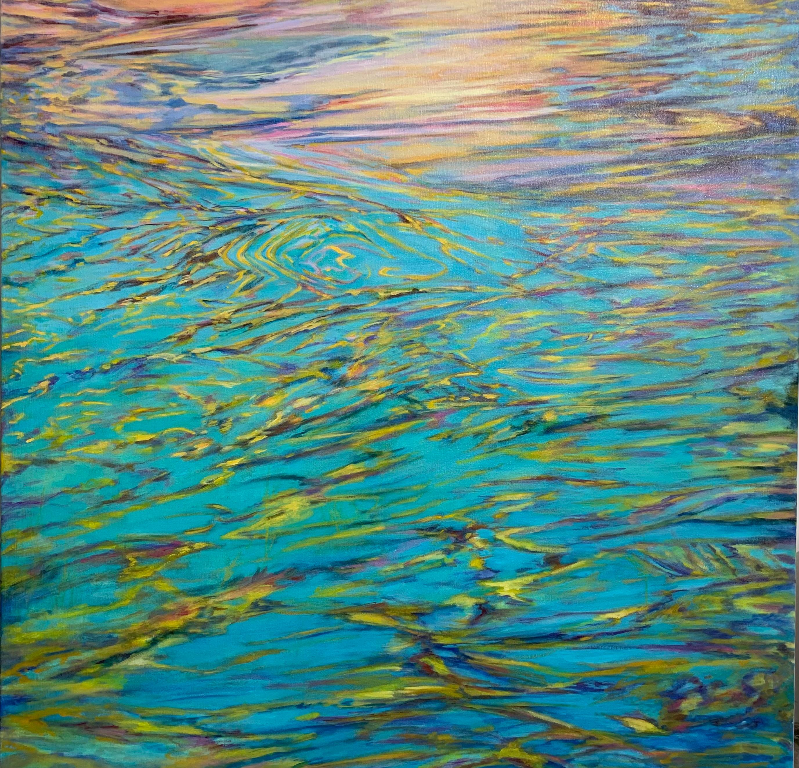 Deslumbramiento Solar, Arte Abstracto, Arte Contemporáneo, Serie Reflejos de Agua y Vidrio - Painting de Ellen Hart