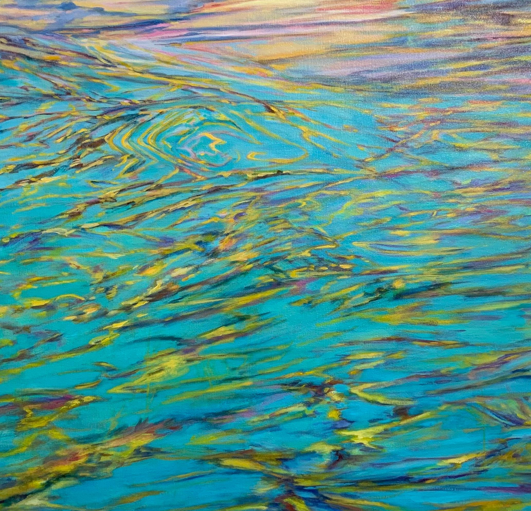  Éblouissement solaire, art abstrait, art contemporain, série Reflection d'eau et de verre - Impressionnisme abstrait Painting par Ellen Hart