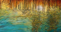 Sunglow 36" x 70" Olio su tela Paesaggio contemporaneo Artista texano $5200